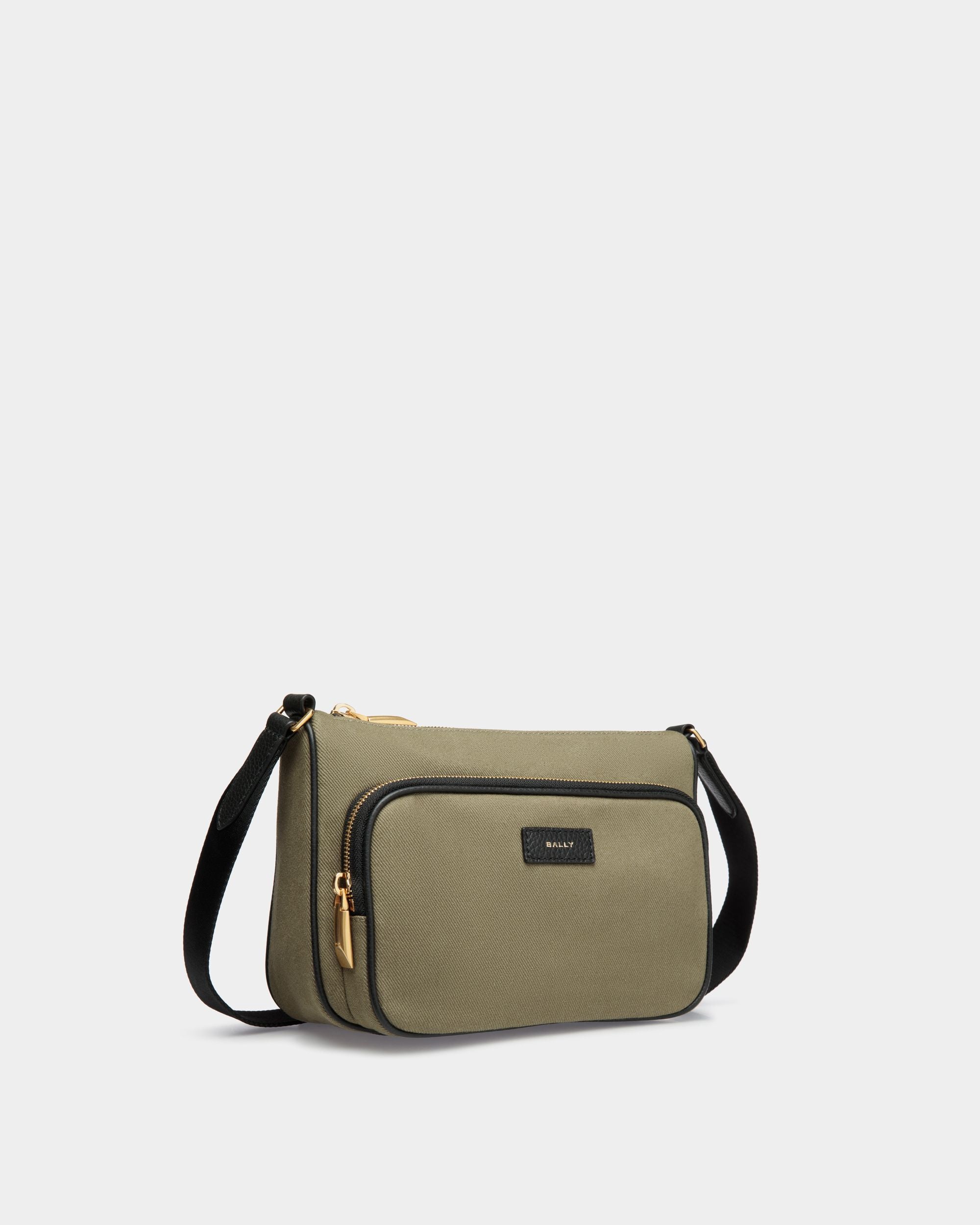 Bar Crossbody Bag in Khaki Canvas And Black Leather - Men's - Bally - 03