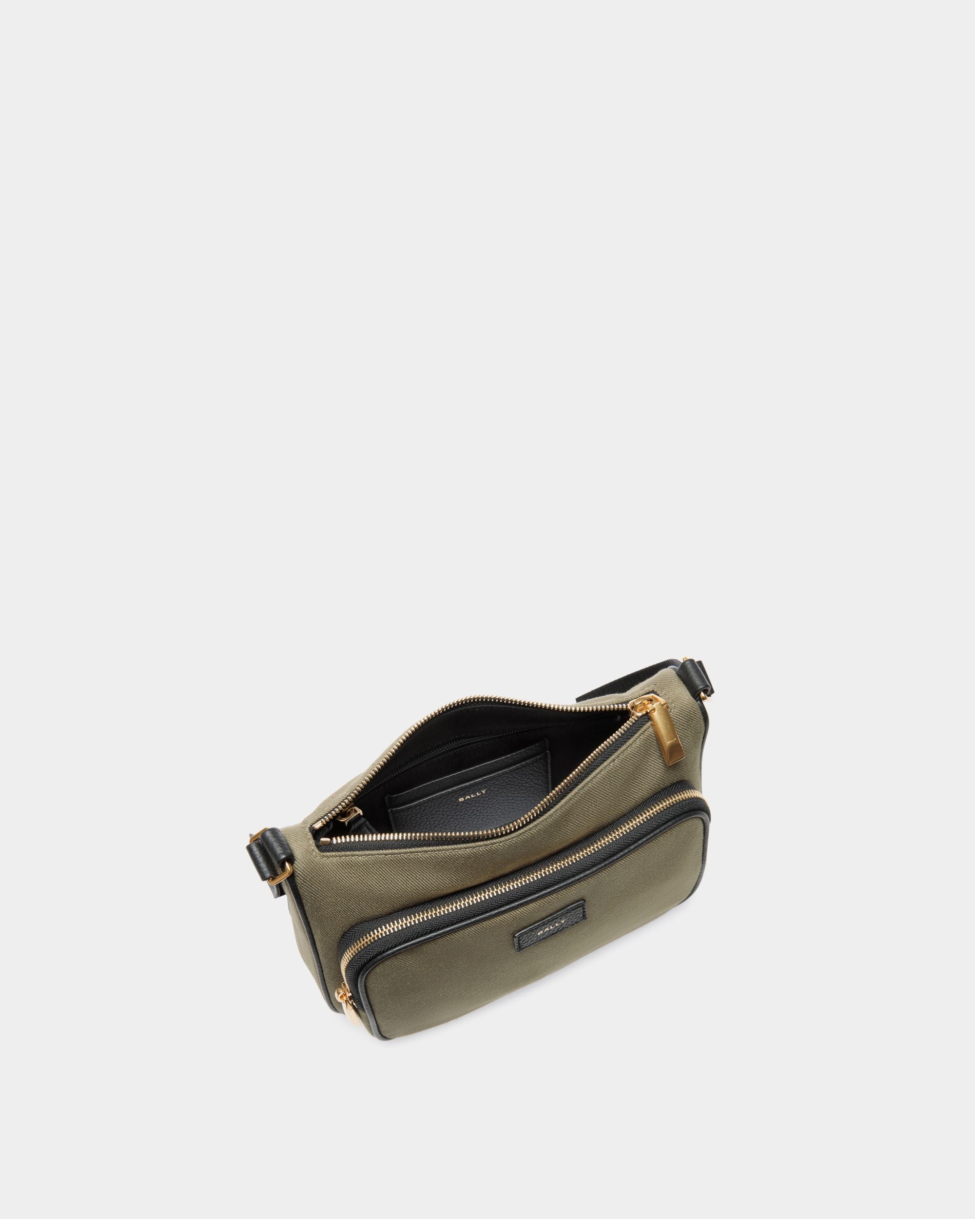 Bar Crossbody Bag in Khaki Canvas And Black Leather - Men's - Bally - 04