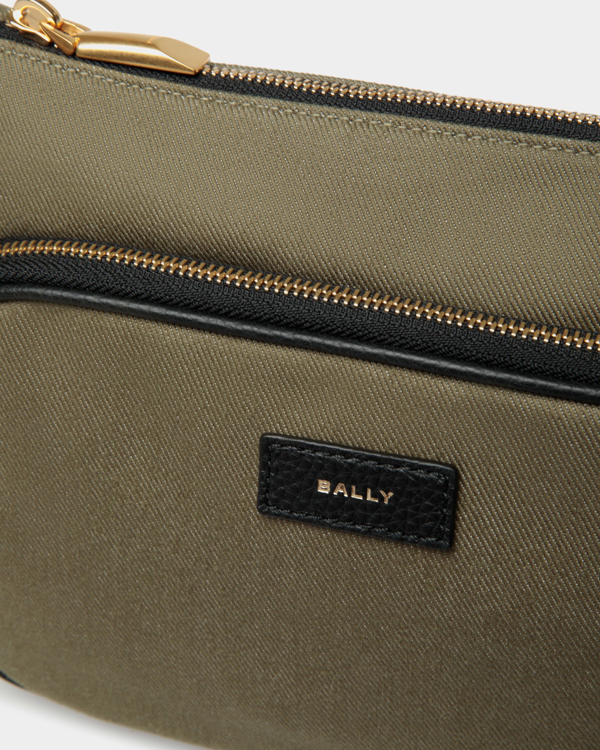 Bar Crossbody Bag in Khaki Canvas And Black Leather - Men's - Bally - 05