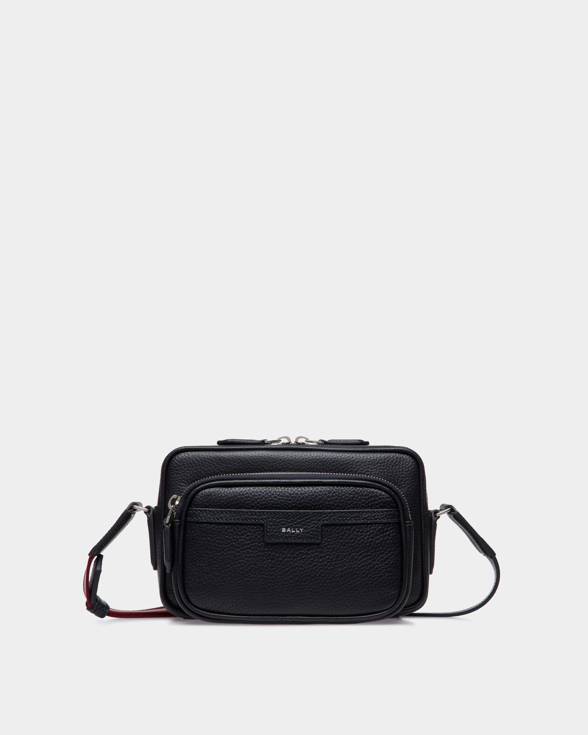 Code Crossbody Bag In Navy Blue Grained Leather - Men's - Bally - 01
