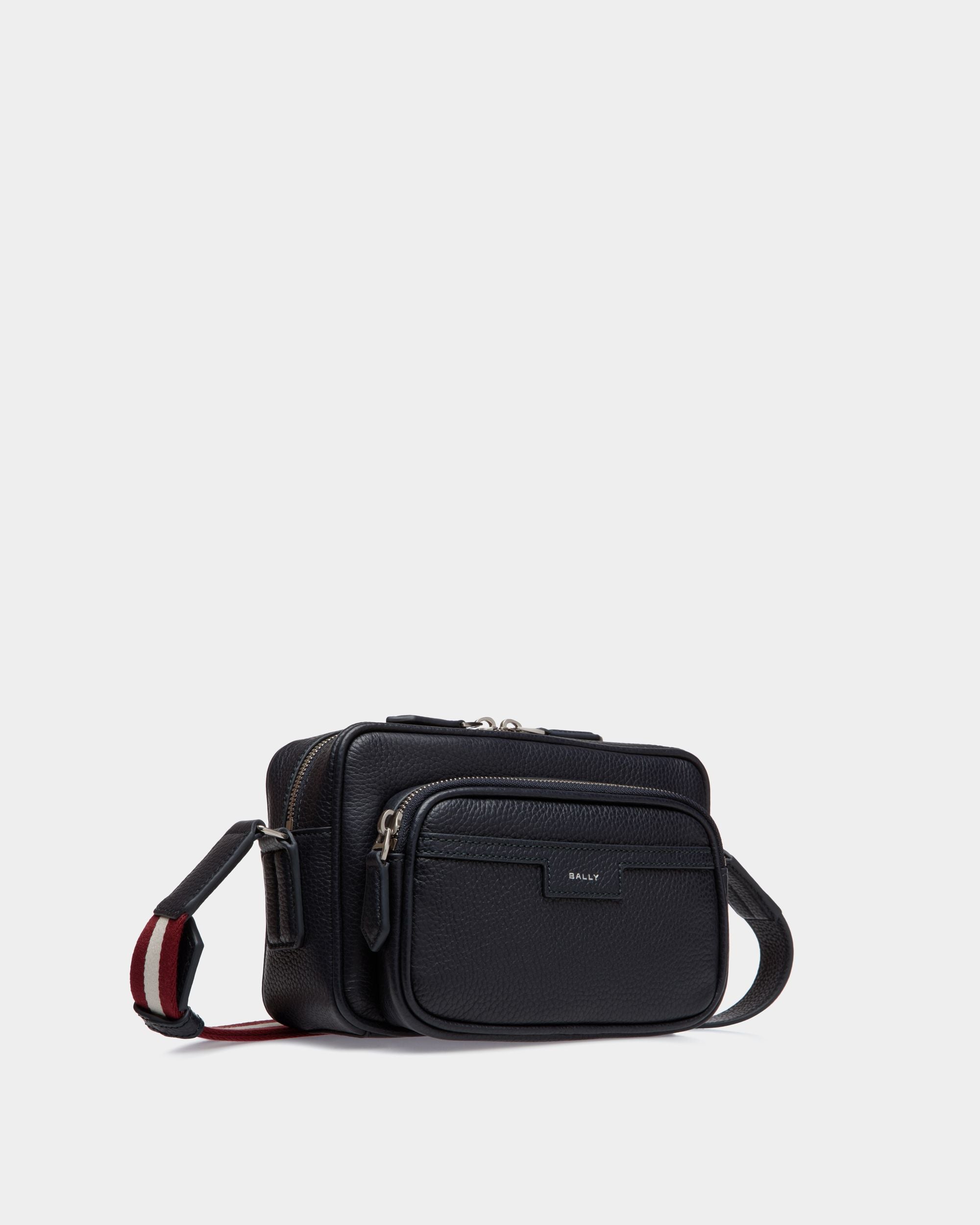 Code Crossbody Bag In Navy Blue Grained Leather - Men's - Bally - 03