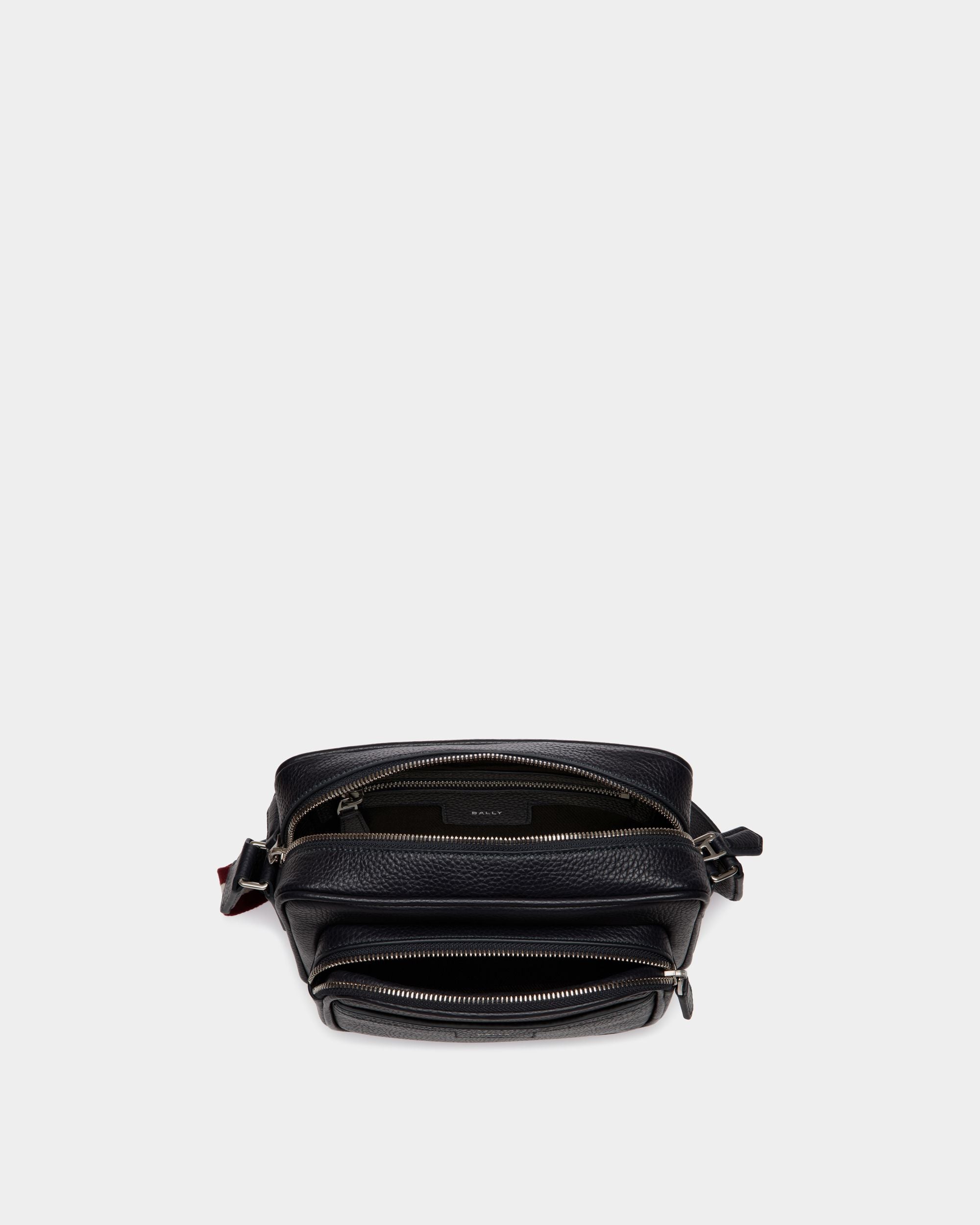 Code Crossbody Bag In Navy Blue Grained Leather - Men's - Bally - 04