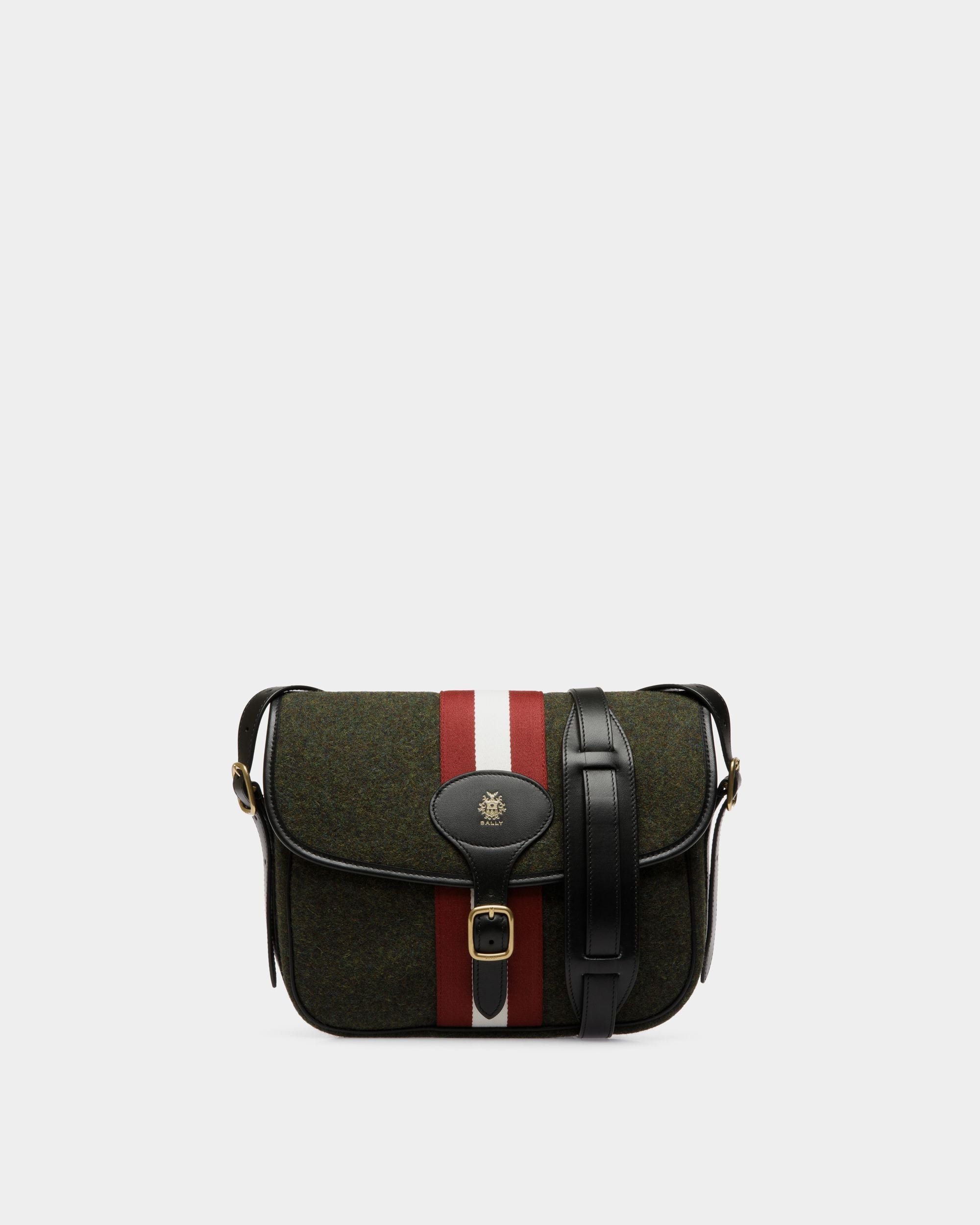 Beckett Crossbody Bag In Dark Green Wool And Leather - Men's - Bally - 01