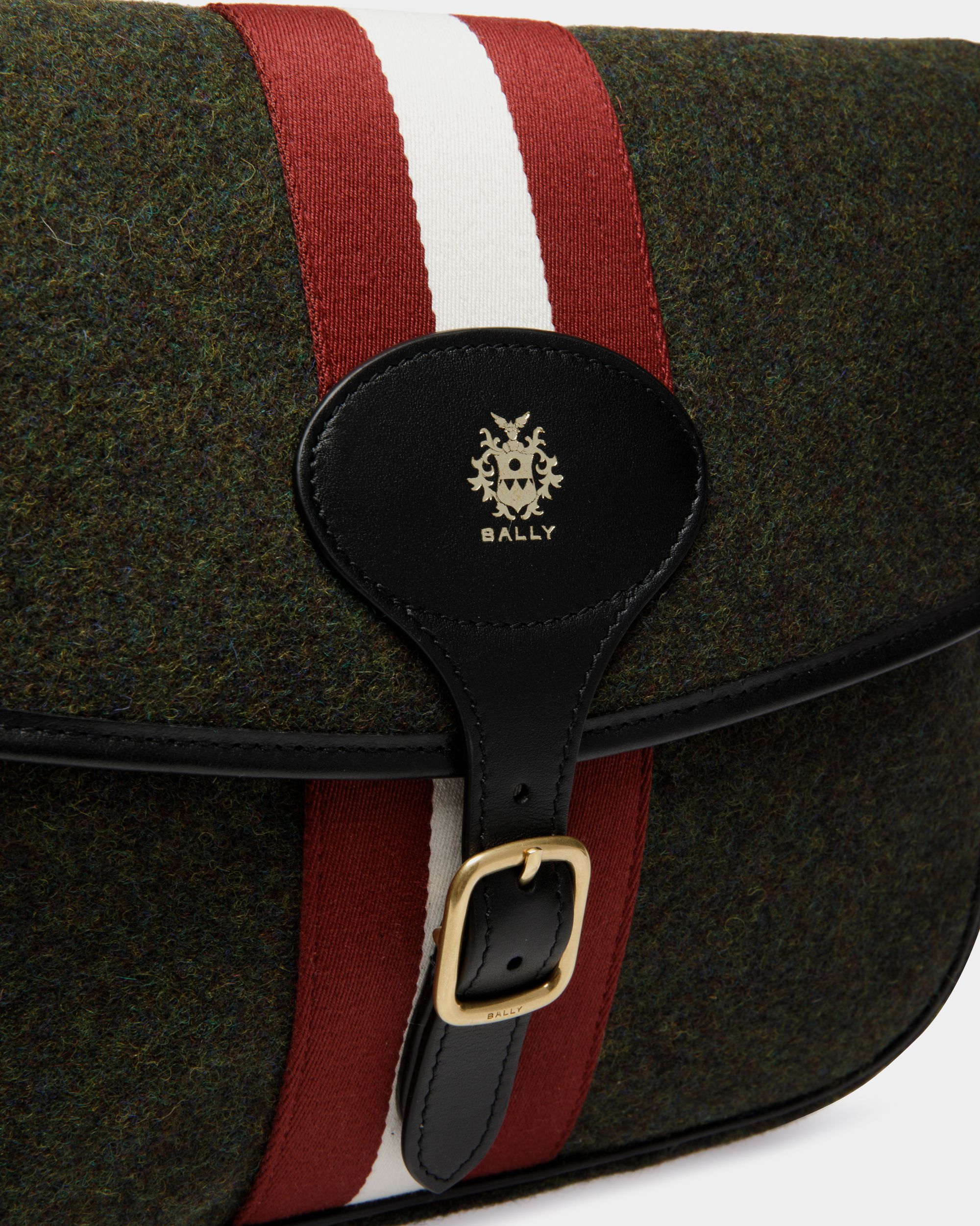 Beckett Crossbody Bag In Dark Green Wool And Leather - Men's - Bally - 05