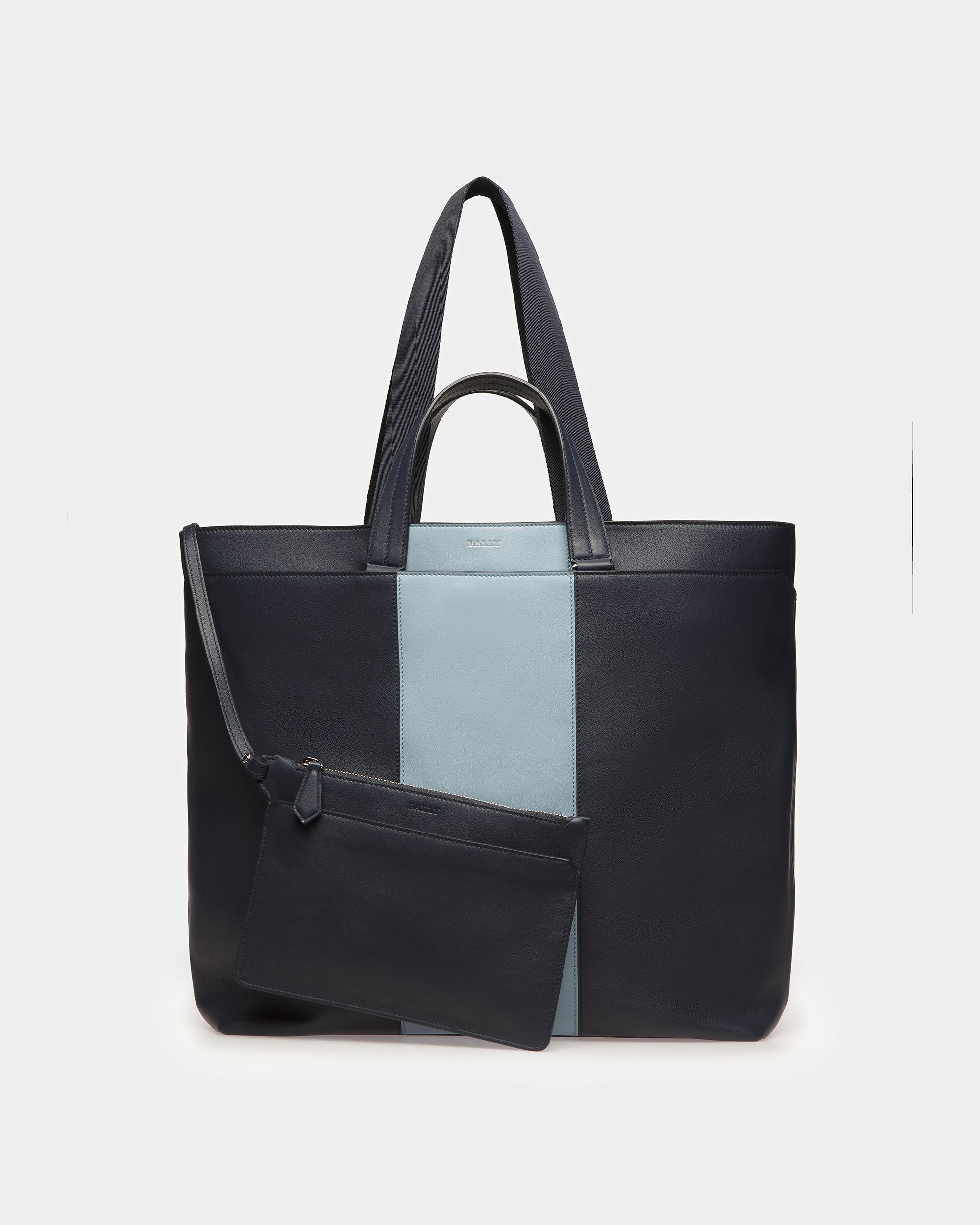 Havid Leather Tote In Midnight Blue And Light Blue - Men's - Bally - 09