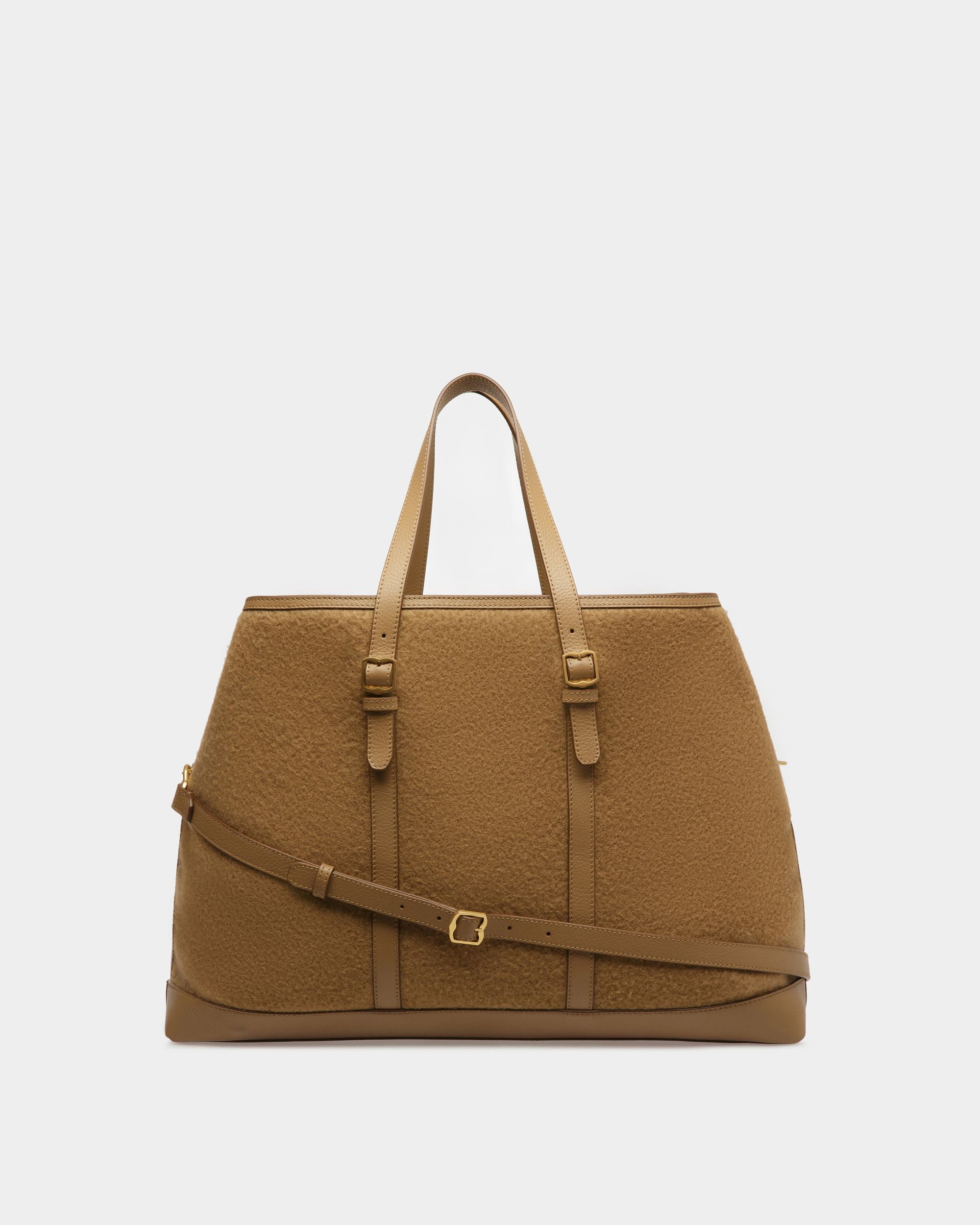 Bolso Tote Gare De Piel Y Tela Color Camello - Hombre - Bally - 03