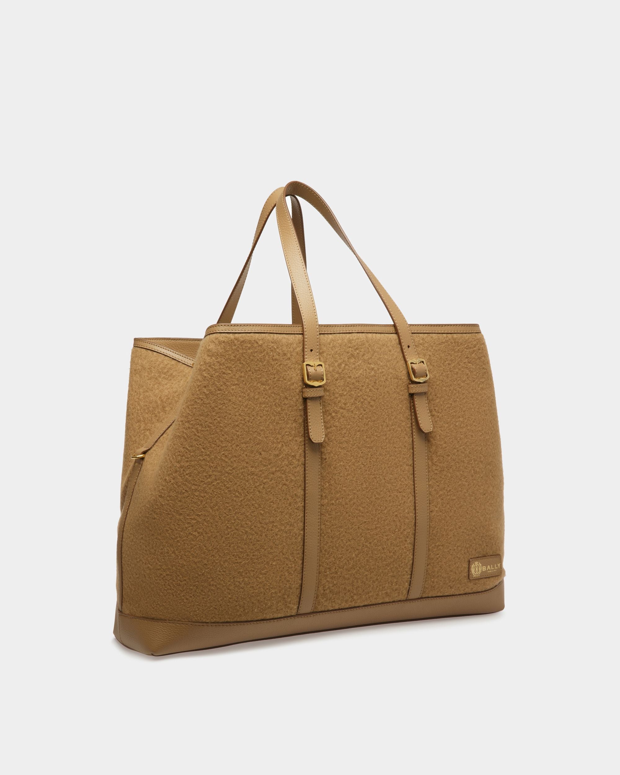 Bolso Tote Gare De Piel Y Tela Color Camello - Hombre - Bally - 04