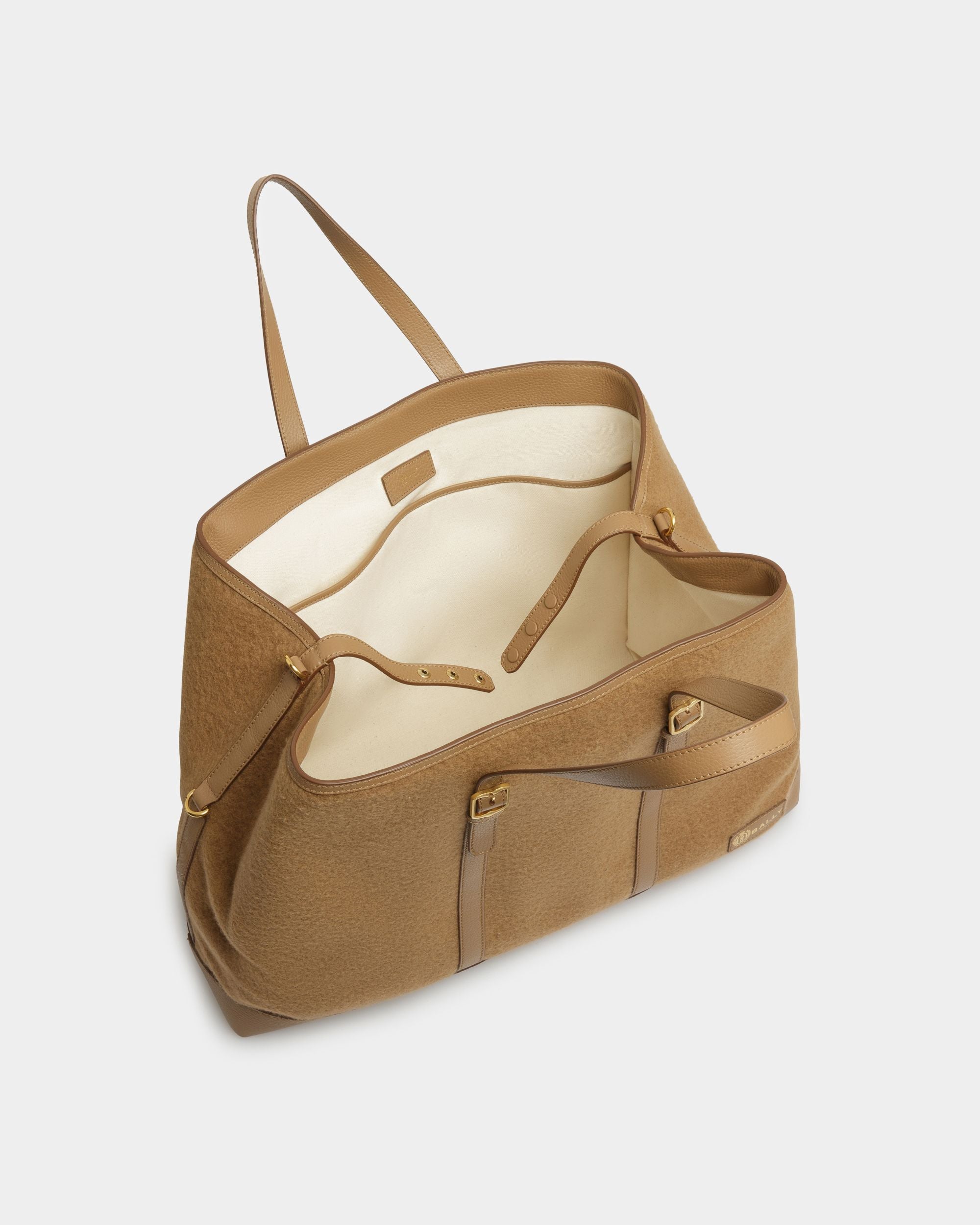 Bolso Tote Gare De Piel Y Tela Color Camello - Hombre - Bally - 05