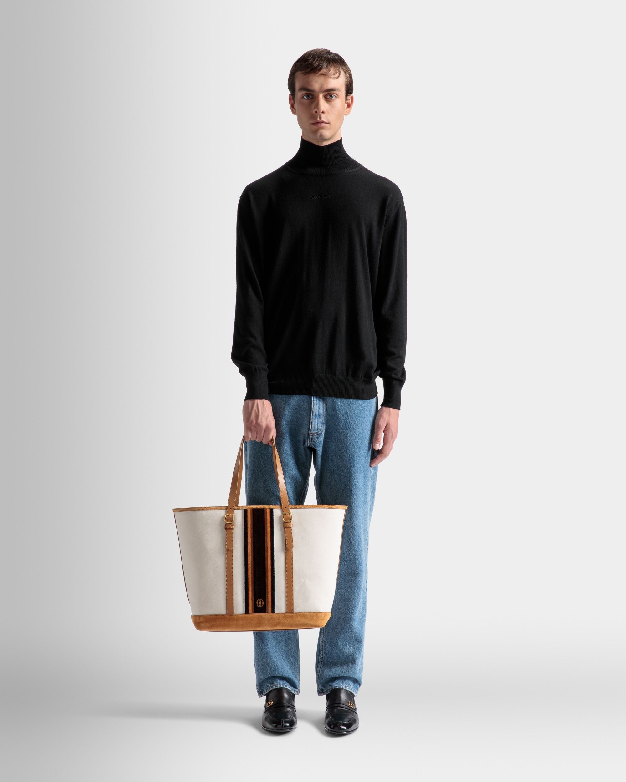 Tote Bag Gare De Tela Color Natural Y Desierto - Hombre - Bally - 02