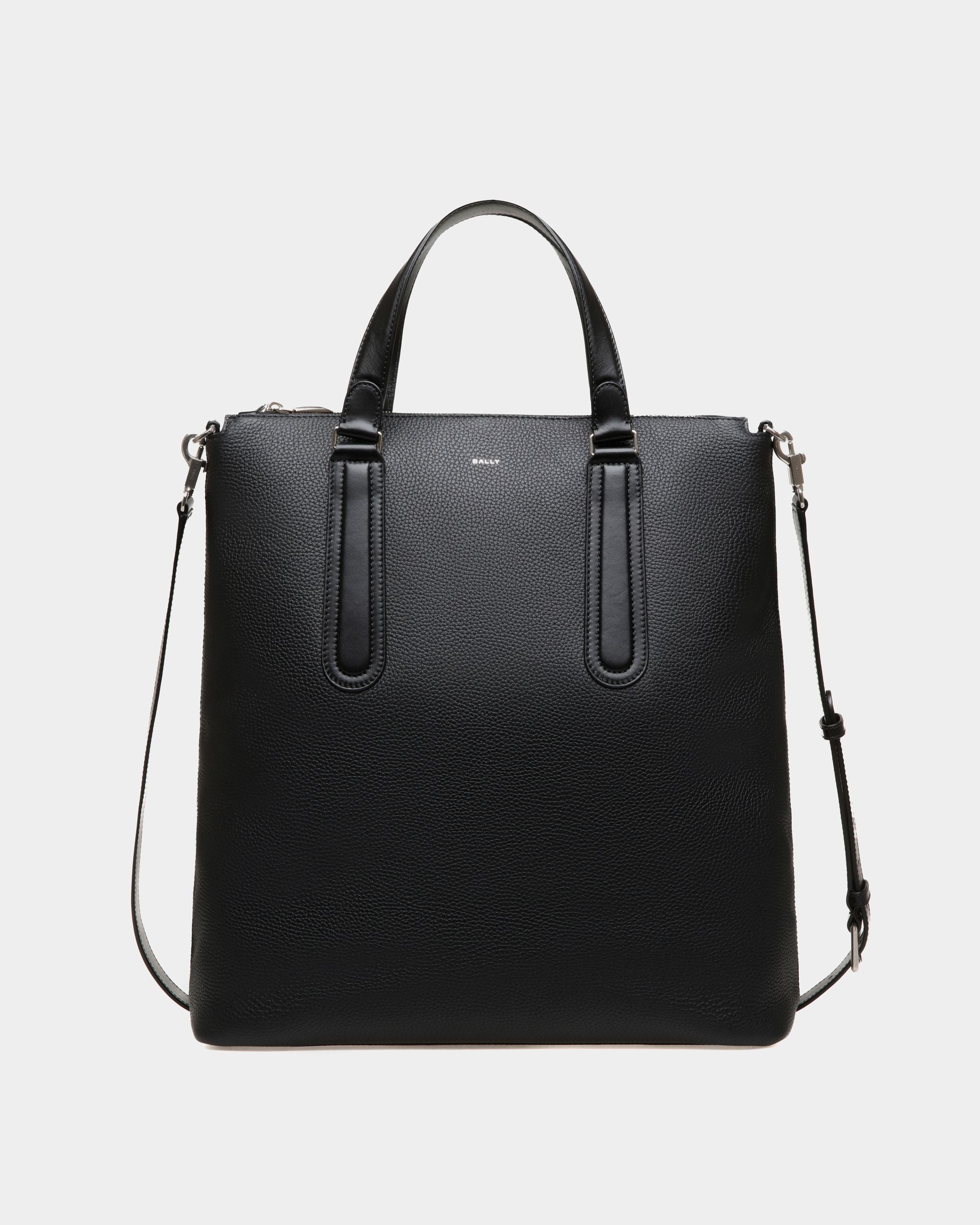 Spin Tote in Black Grained Leather - Men's - Bally - 01