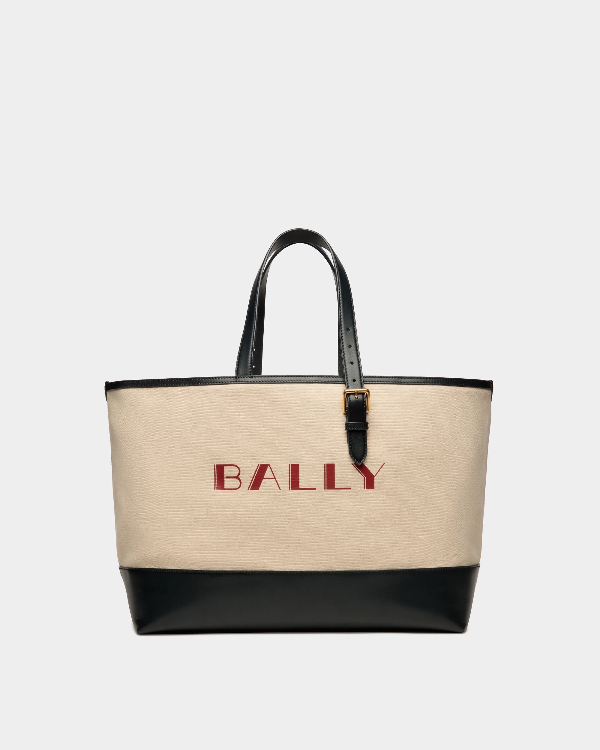 Bolso Tote Summer Capsule De Lona Y Piel Natural Y Navy Blue - Hombre - Bally - 01