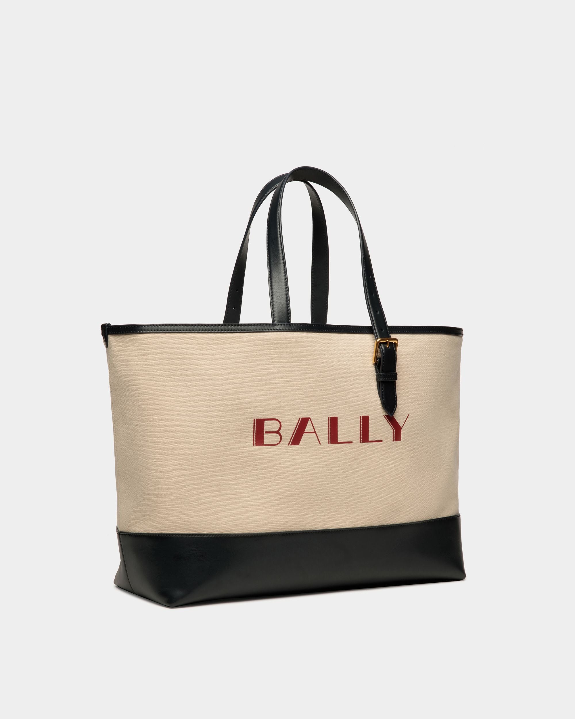 Bolso Tote Summer Capsule De Lona Y Piel Natural Y Navy Blue - Hombre - Bally - 03