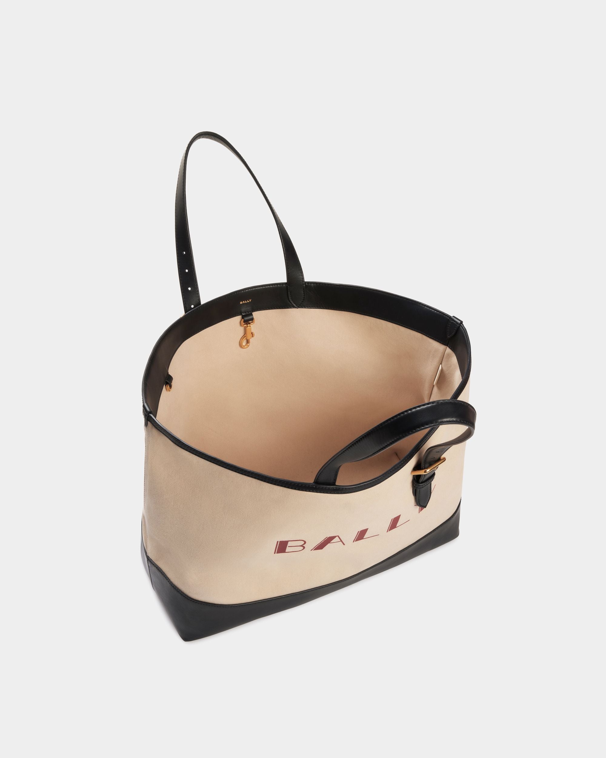Bolso Tote Summer Capsule De Lona Y Piel Natural Y Navy Blue - Hombre - Bally - 04