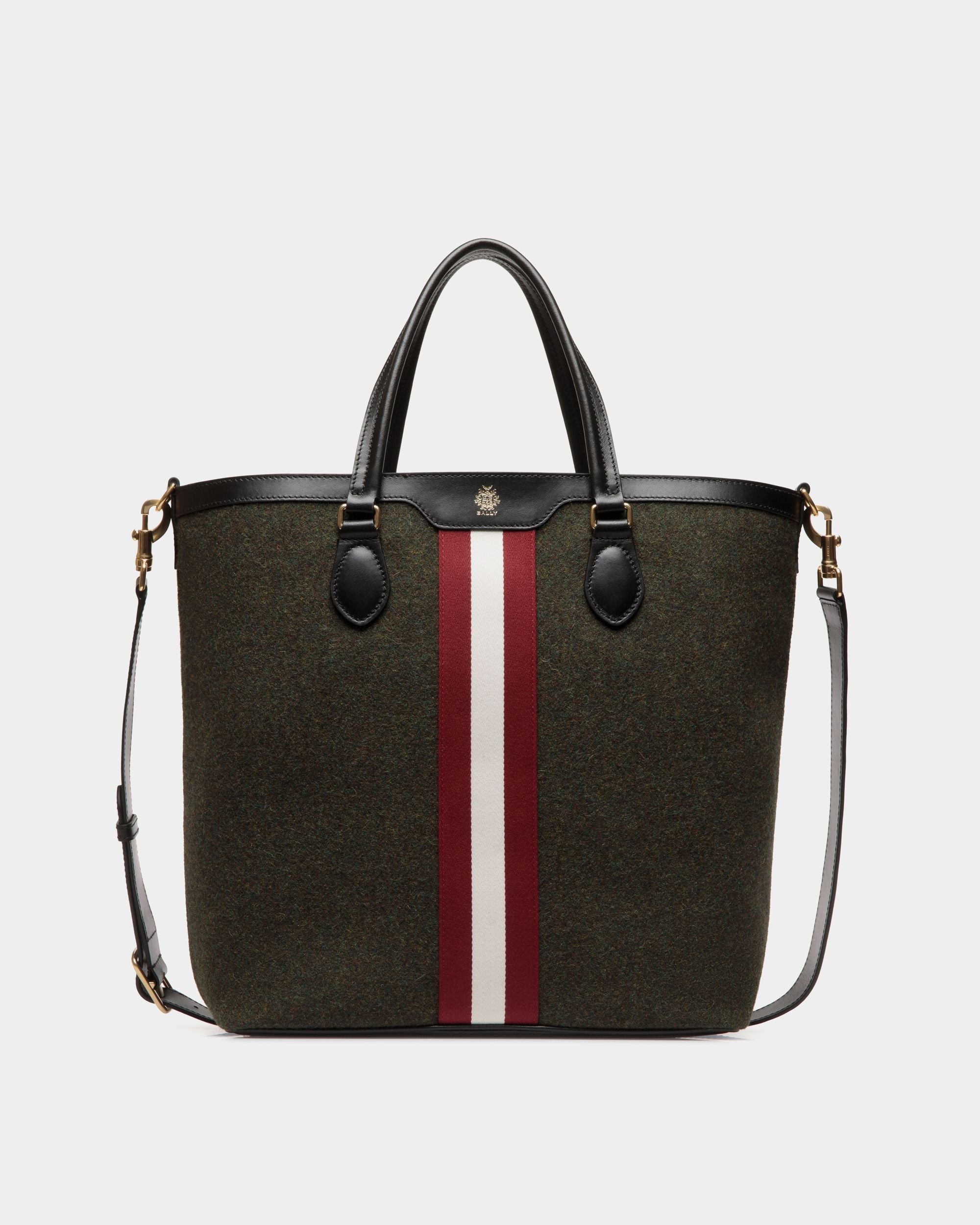 Beckett Tote In Dark Green Wool And Leather - Men's - Bally - 01