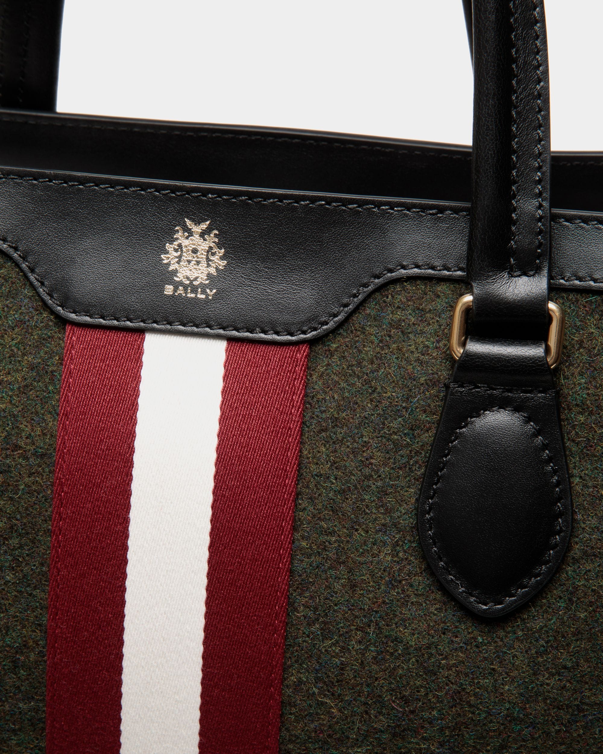 Beckett Tote In Dark Green Wool And Leather - Men's - Bally - 06