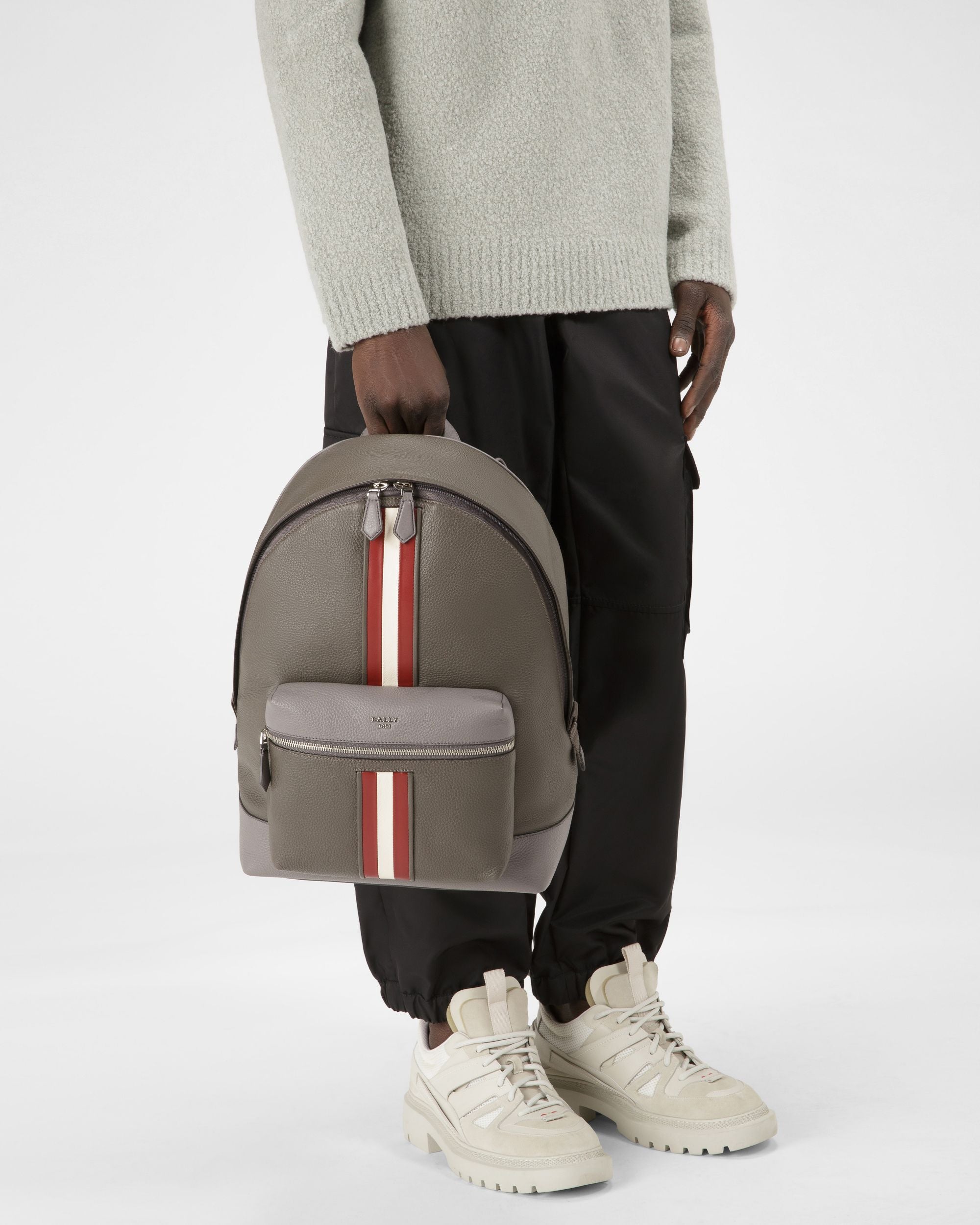 Harper Leather Backpack In Army Green - Men's - Bally - 02