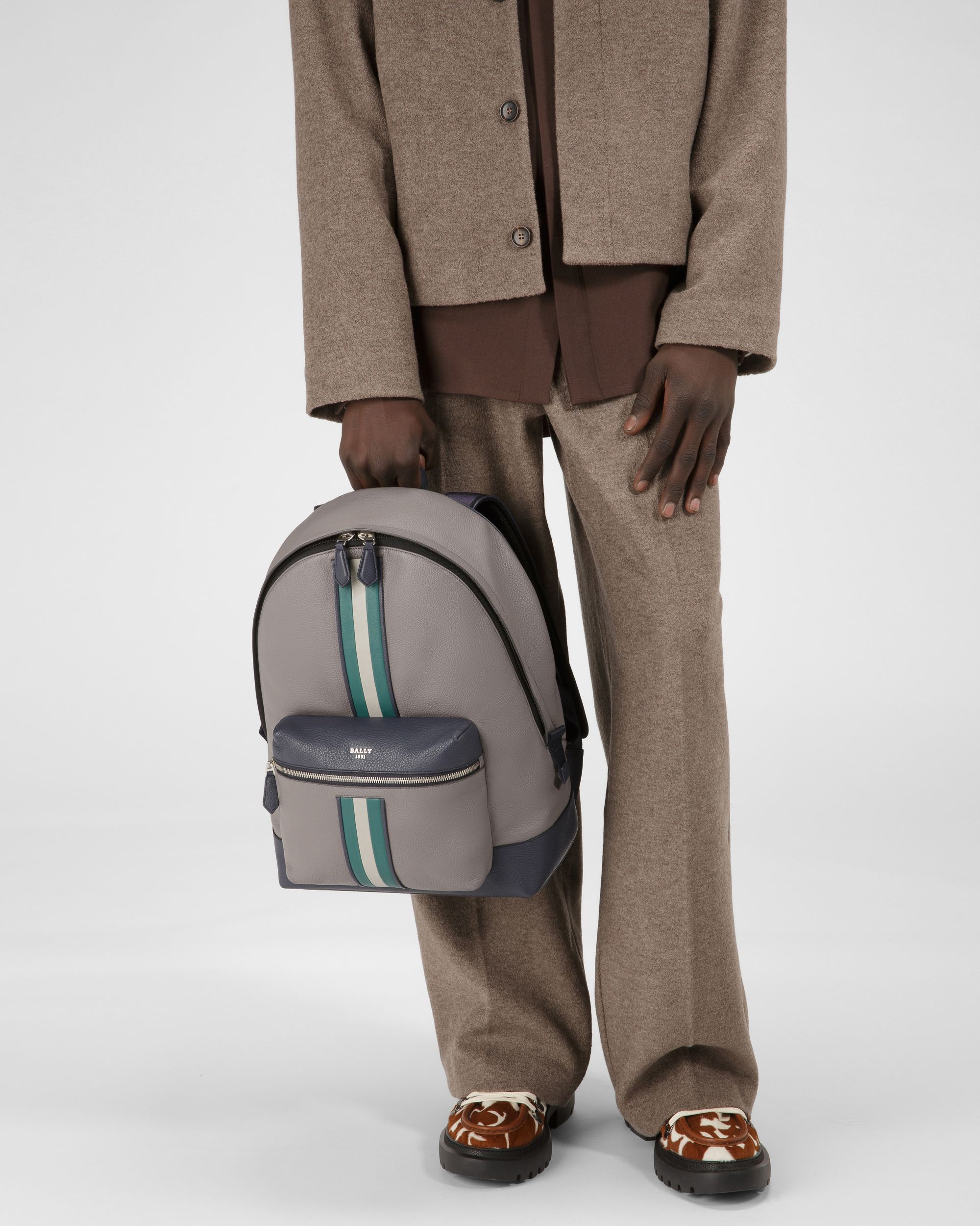 Harper Leather Backpack In Grey - Men's - Bally - 02