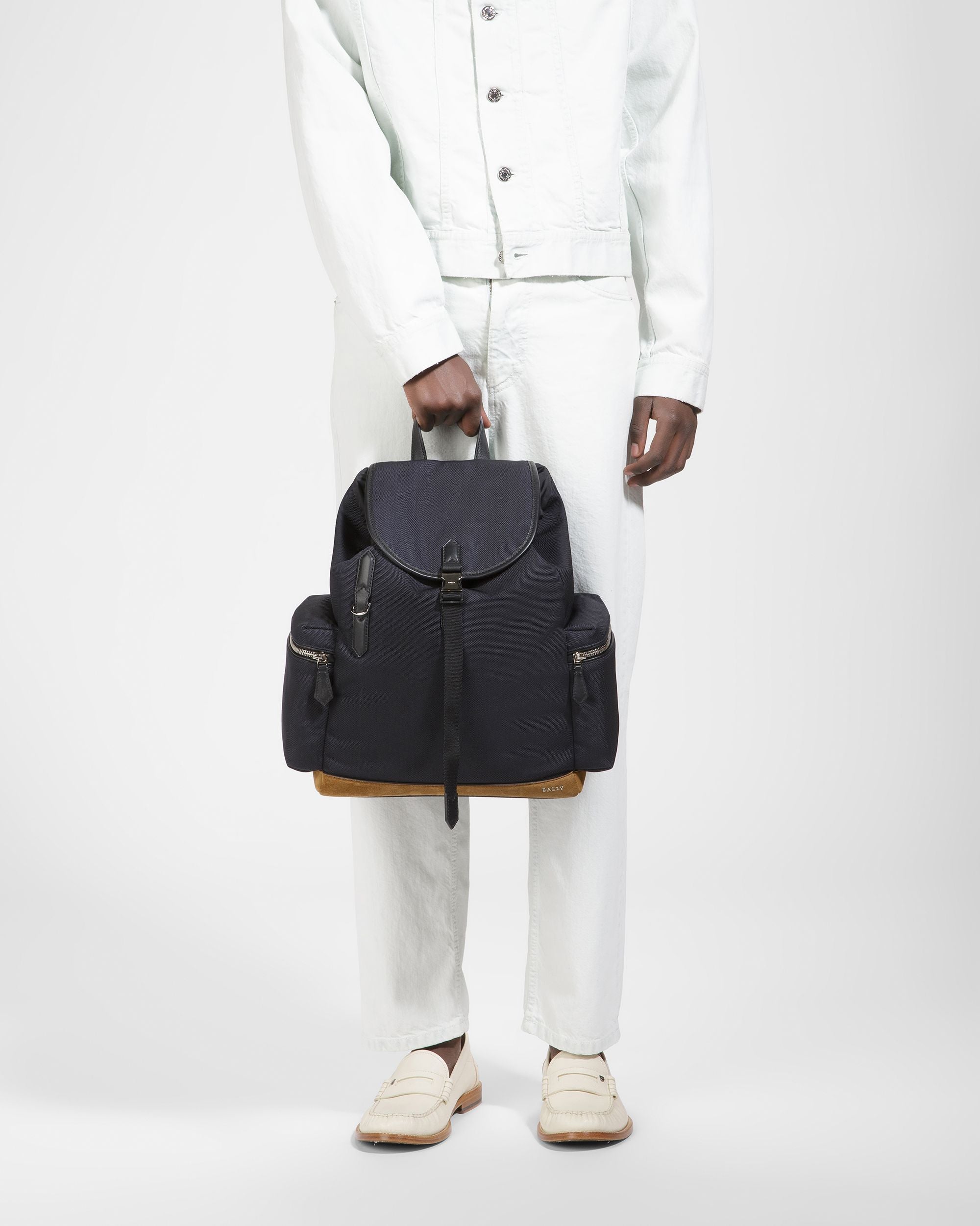 Cliford Small Leather And Nylon Backpack In Midnight - Men's - Bally - 02