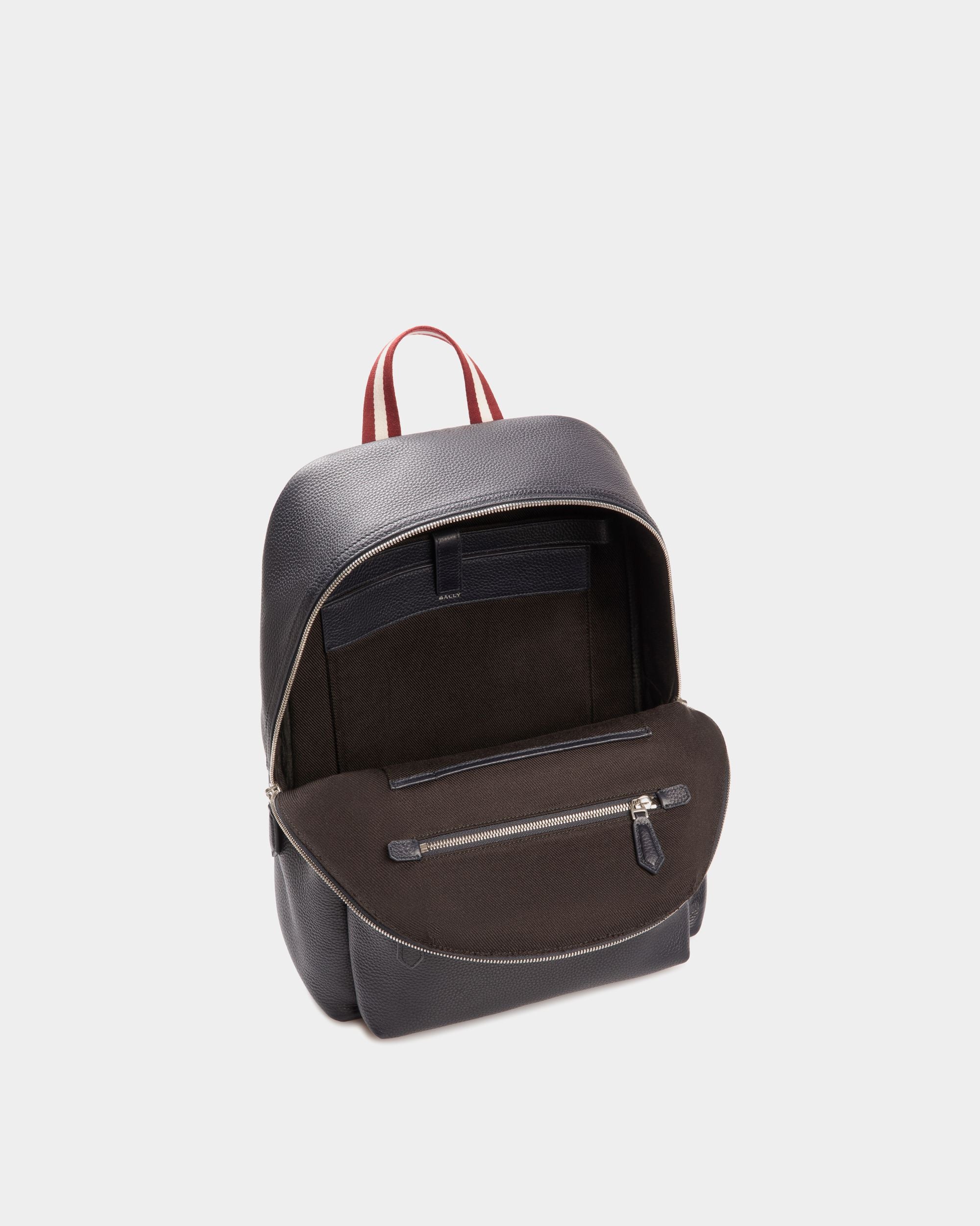 Code Backpack In Navy Blue Grained Leather - Men's - Bally - 04