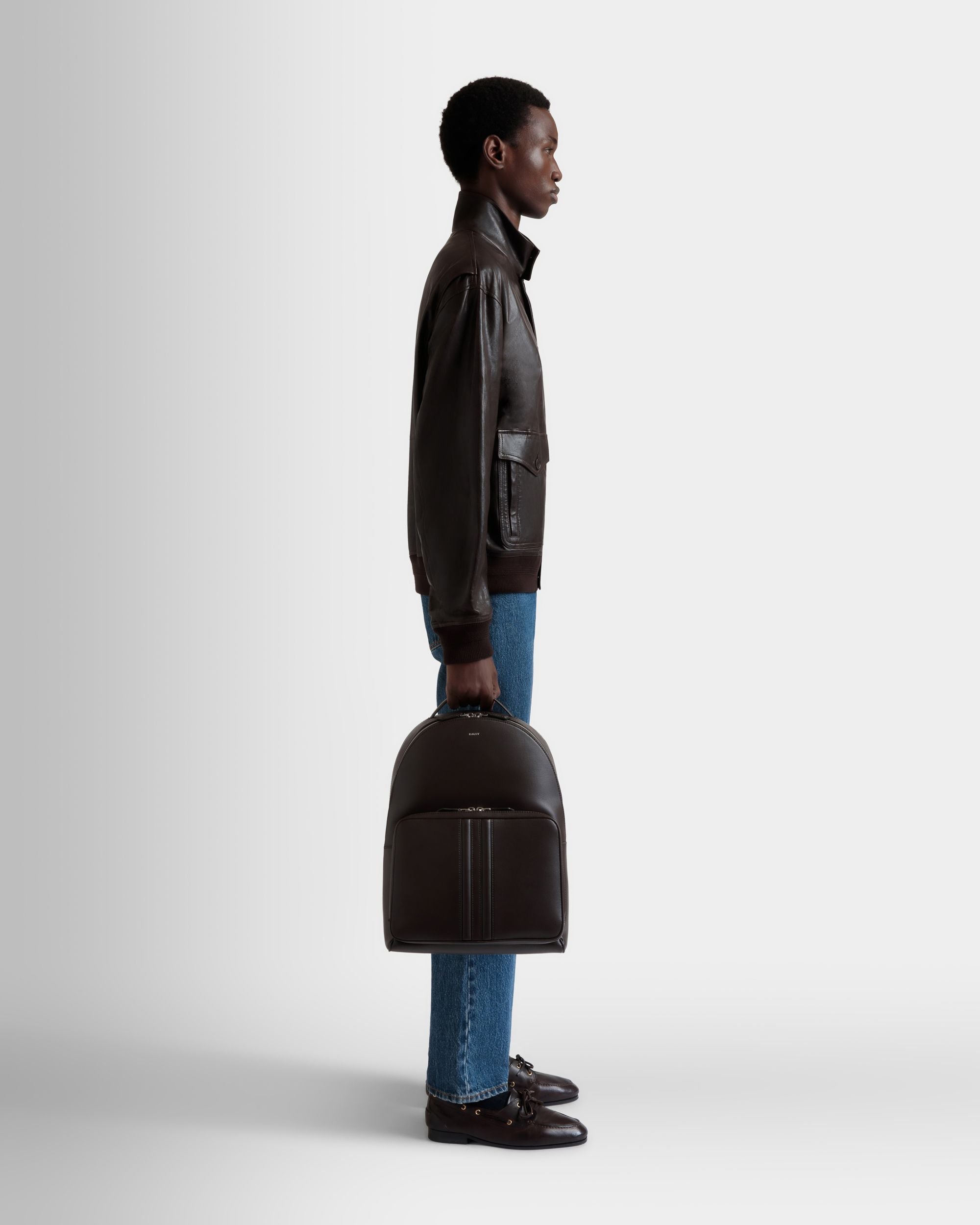 Mythos Backpack in Navy Blue Recycled Leather - Men's - Bally - 02