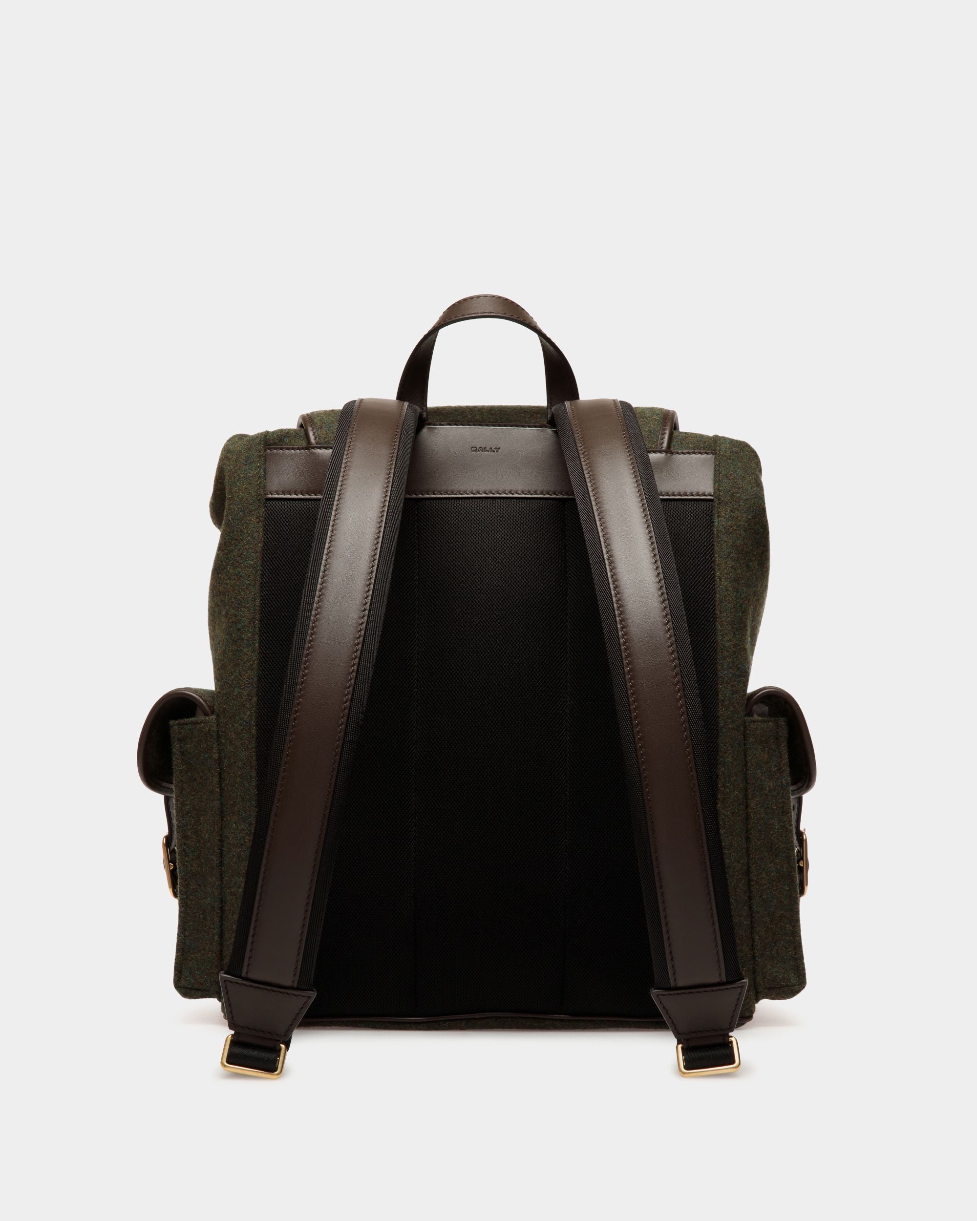 Mochila De La Cápsula Winter De Lana Verde Oscuro Y Piel Ébano Con Alpine Flower - Hombre - Bally - 02
