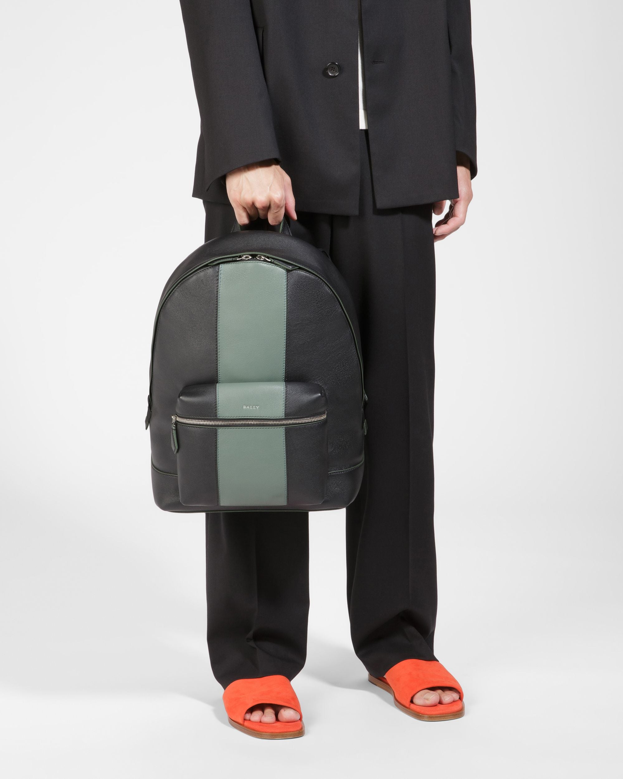 Harper Mochila De Piel En Negro Y Verde - Hombre - Bally - 06