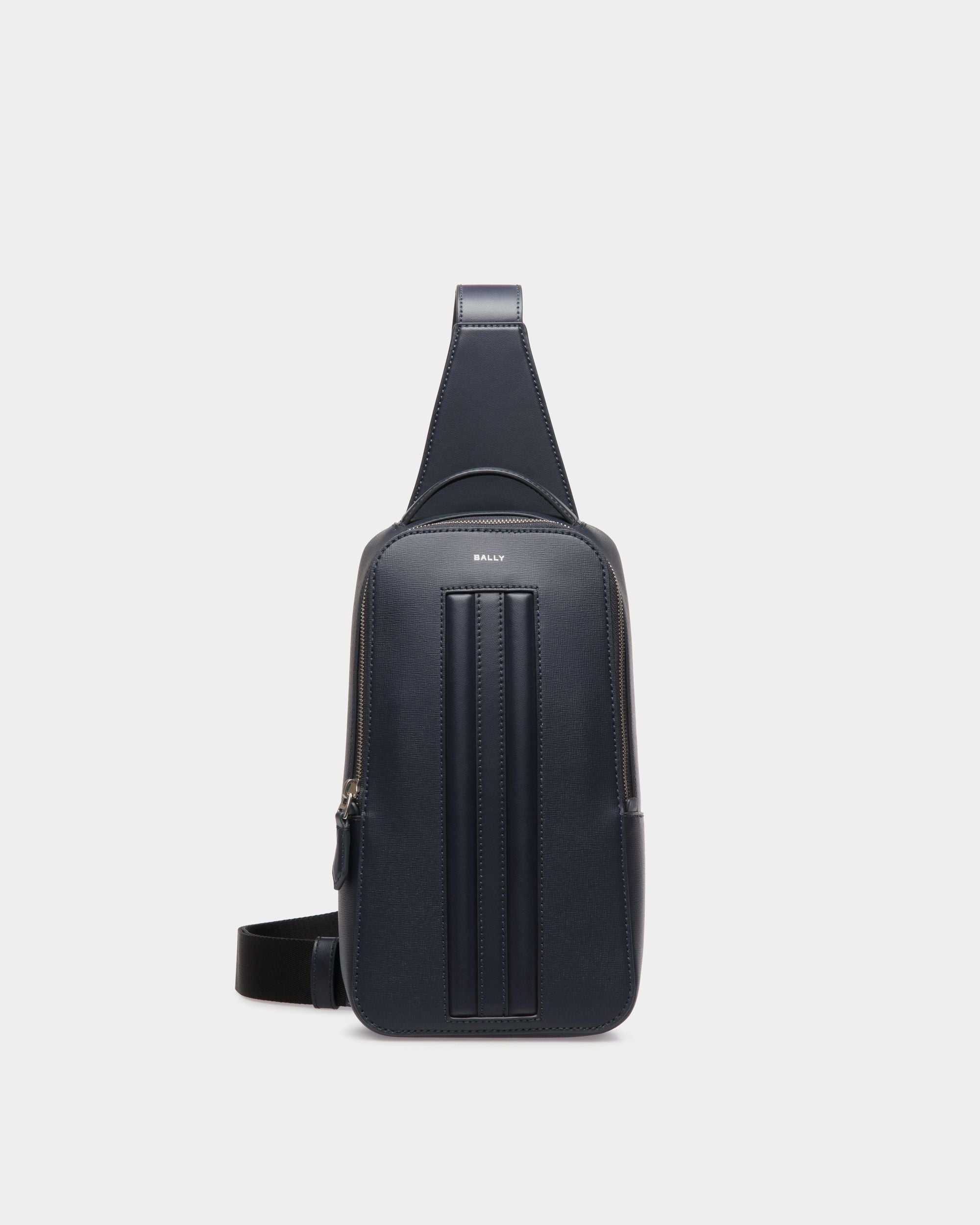 Mythos Backpack in Navy Blue Recycled Leather - Men's - Bally - 01