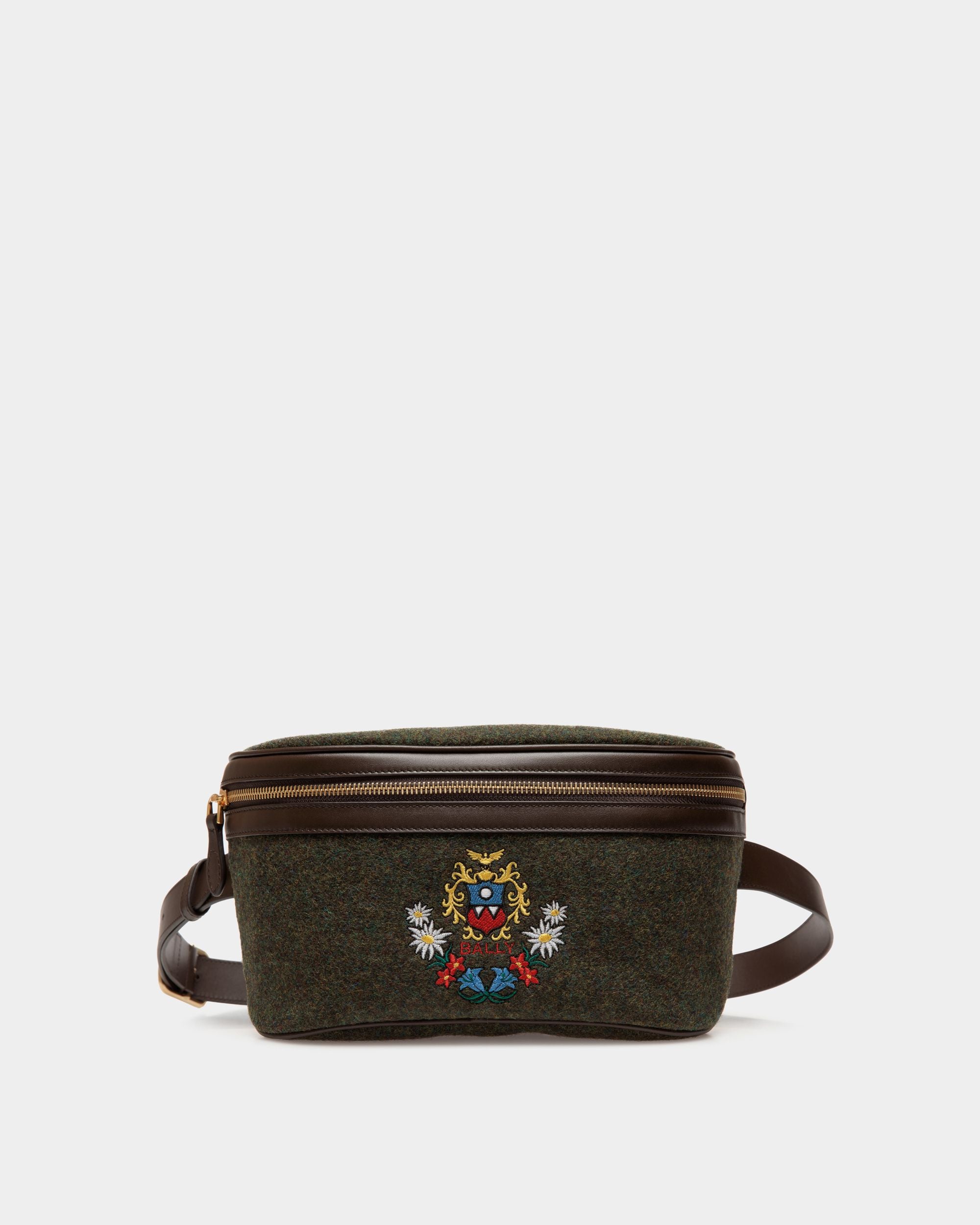 Riñonera De La Cápsula Winter De Lana Verde Oscuro Y Piel Ébano Con Alpine Flower - Hombre - Bally - 01