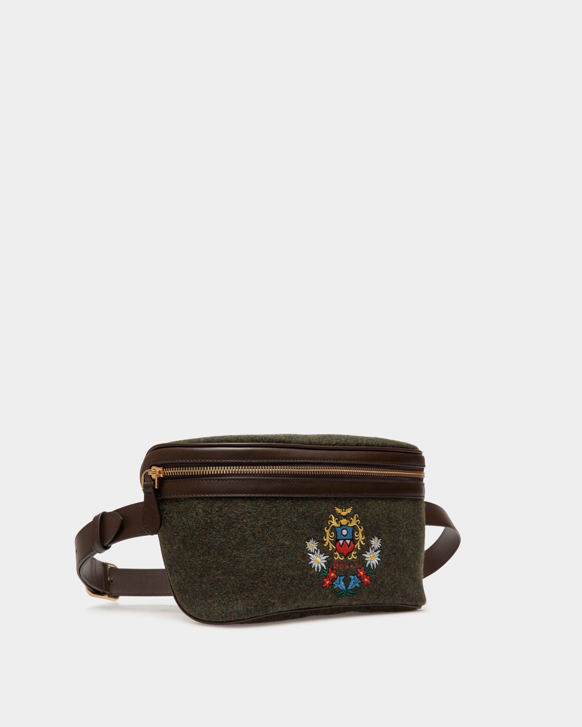 Riñonera De La Cápsula Winter De Lana Verde Oscuro Y Piel Ébano Con Alpine Flower - Hombre - Bally - 03