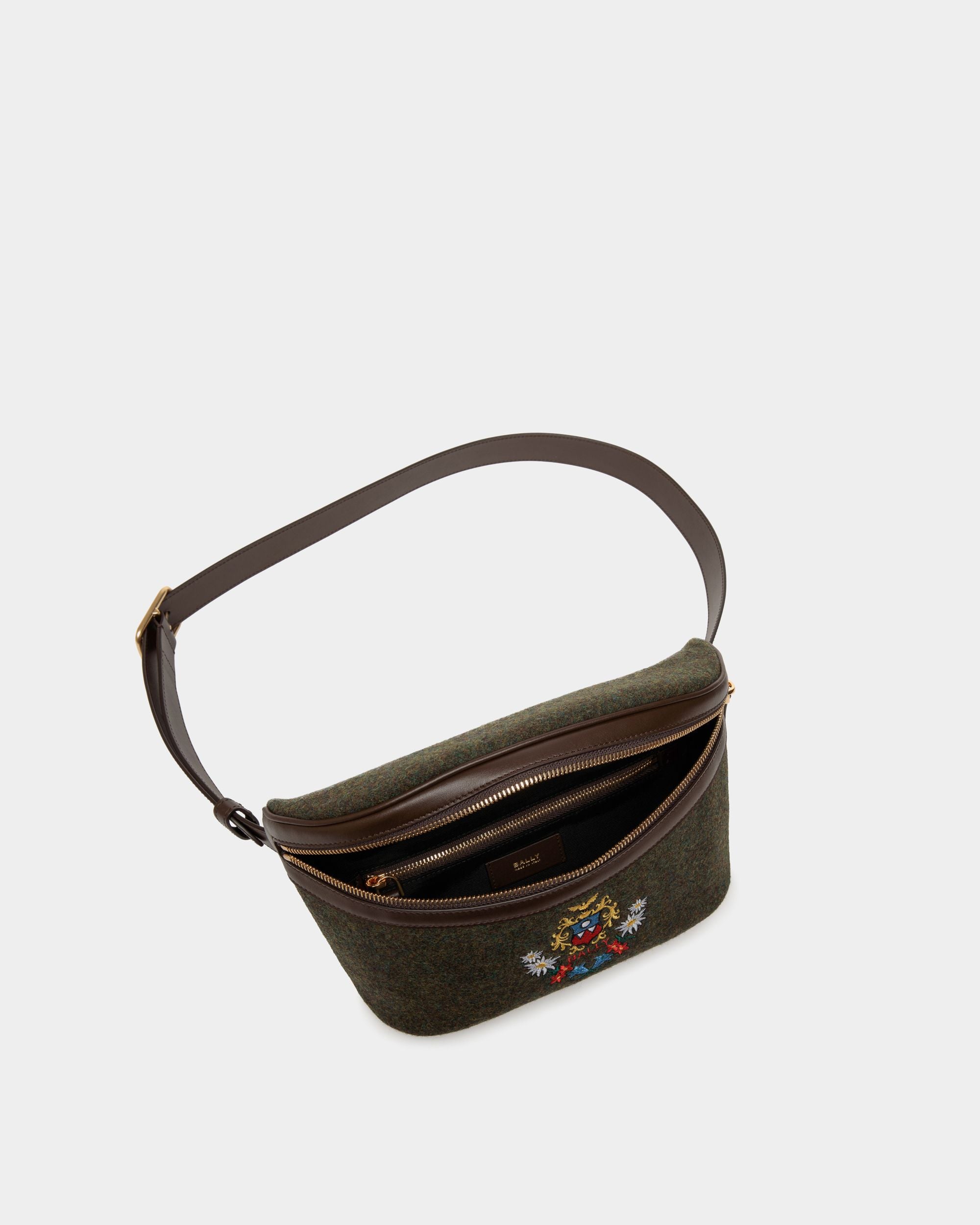 Riñonera De La Cápsula Winter De Lana Verde Oscuro Y Piel Ébano Con Alpine Flower - Hombre - Bally - 04