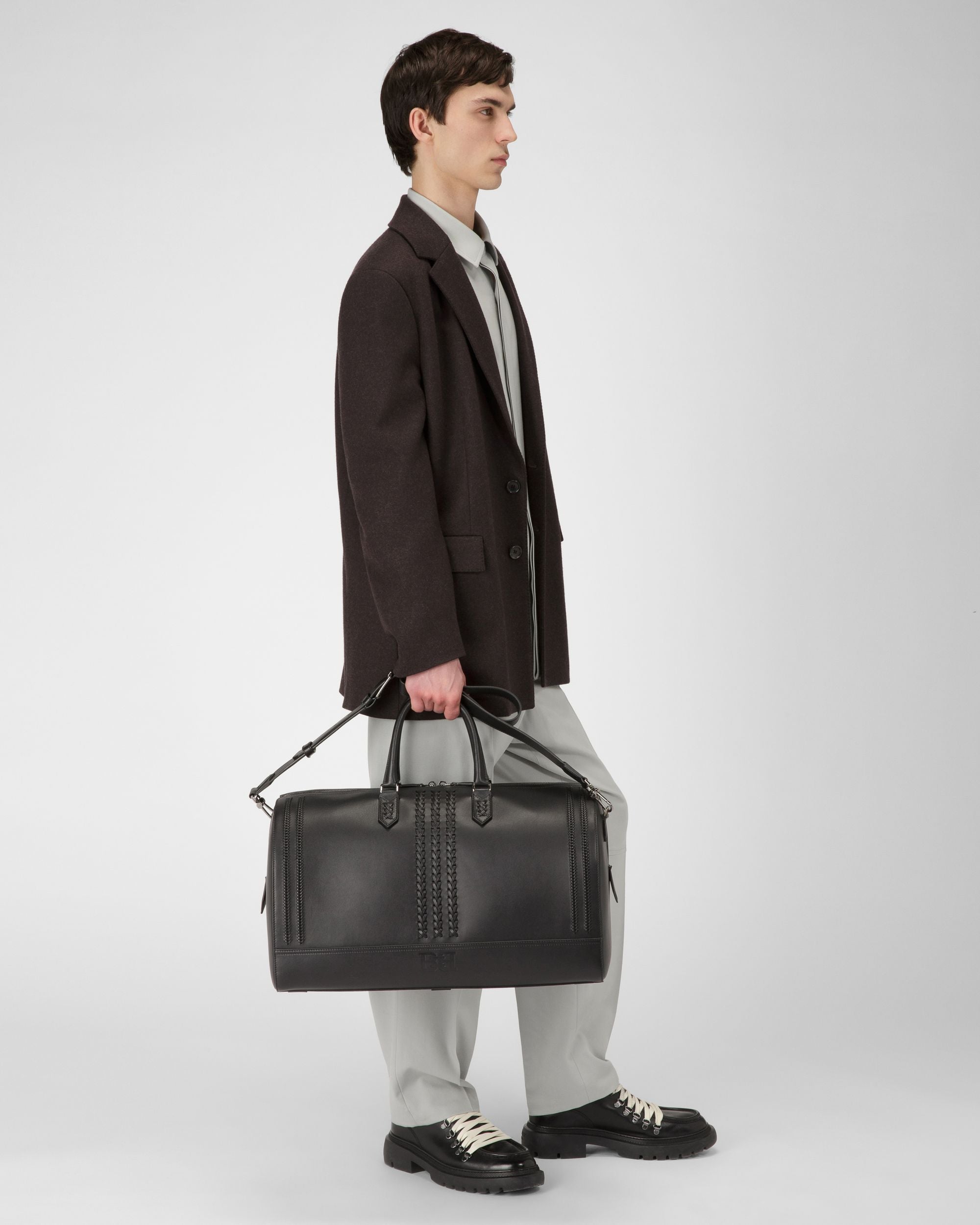 Caien Leather Weekender Bag In Black - Men's - Bally - 06