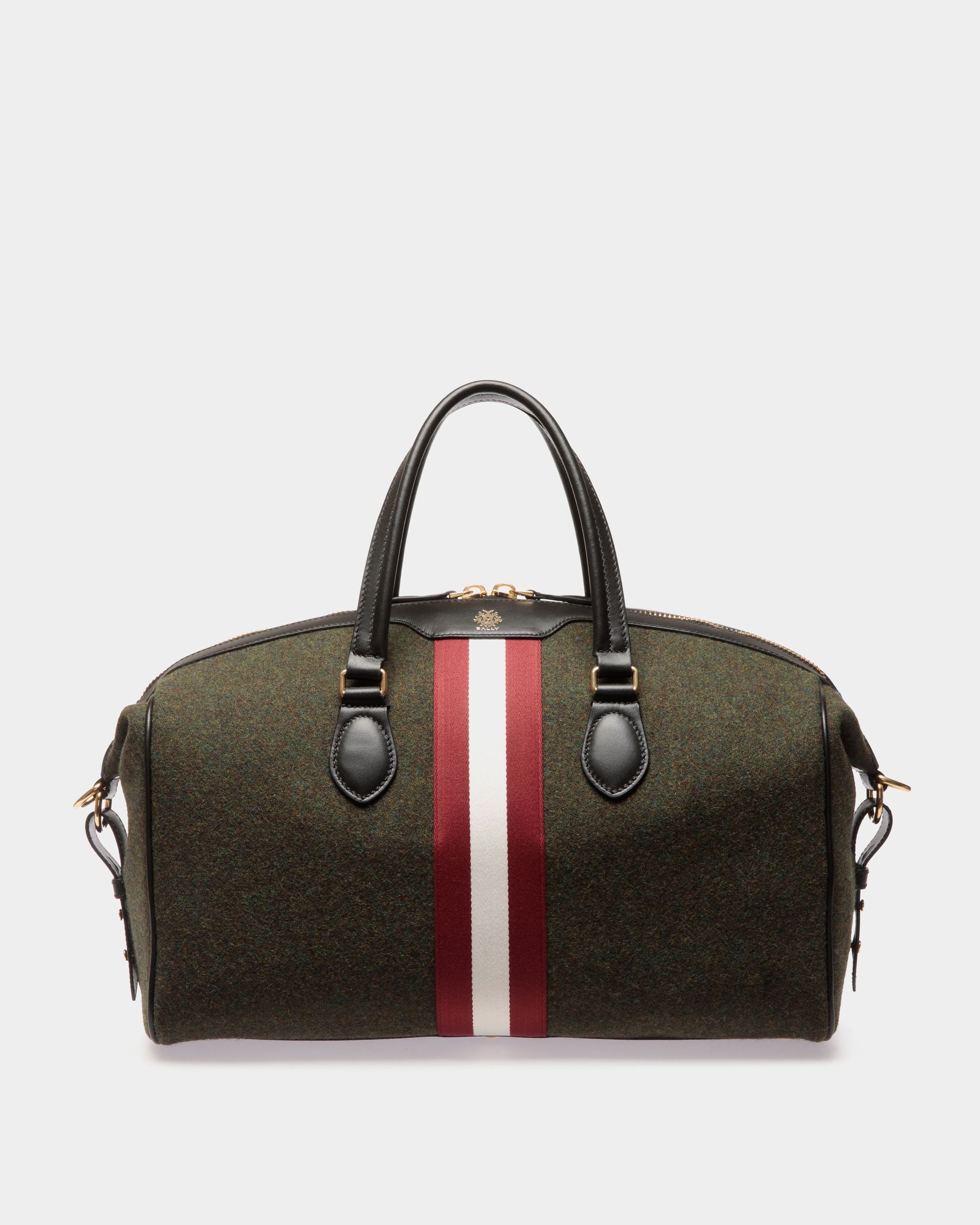 Bolso De Fin De Semana Beckett De Lana Y Piel Verde Oscuro - Hombre - Bally - 01