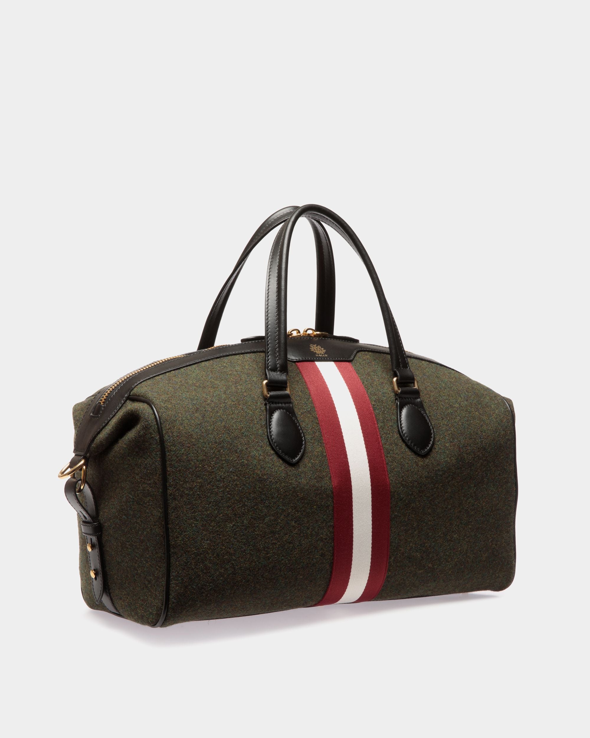 Bolso De Fin De Semana Beckett De Lana Y Piel Verde Oscuro - Hombre - Bally - 04
