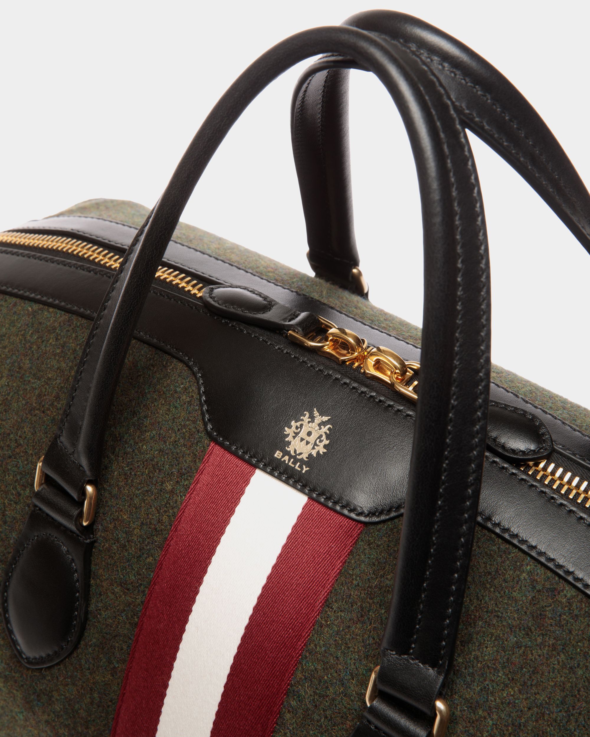 Bolso De Fin De Semana Beckett De Lana Y Piel Verde Oscuro - Hombre - Bally - 06