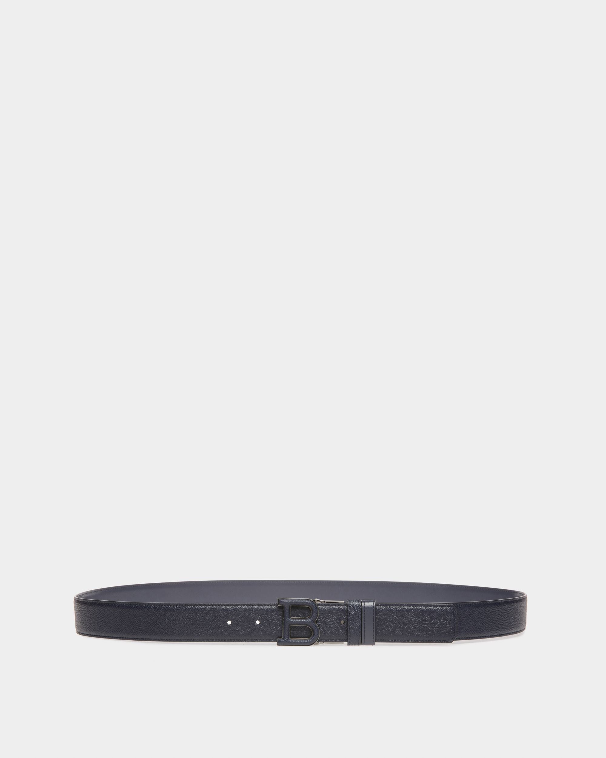 B Leather 35mm Belt In Navy - Men's - Bally - 01