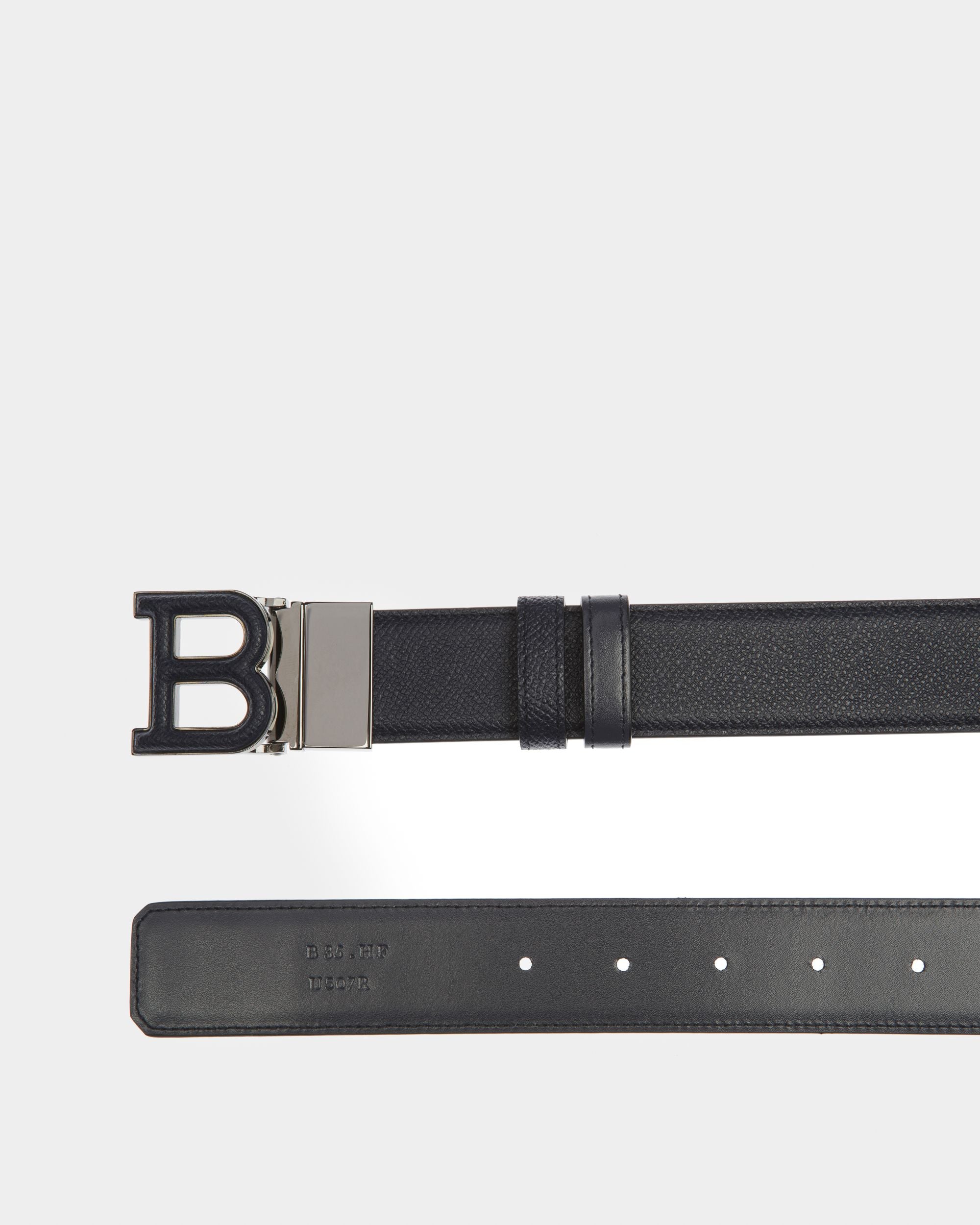 B Leather 35mm Belt In Navy - Men's - Bally - 02
