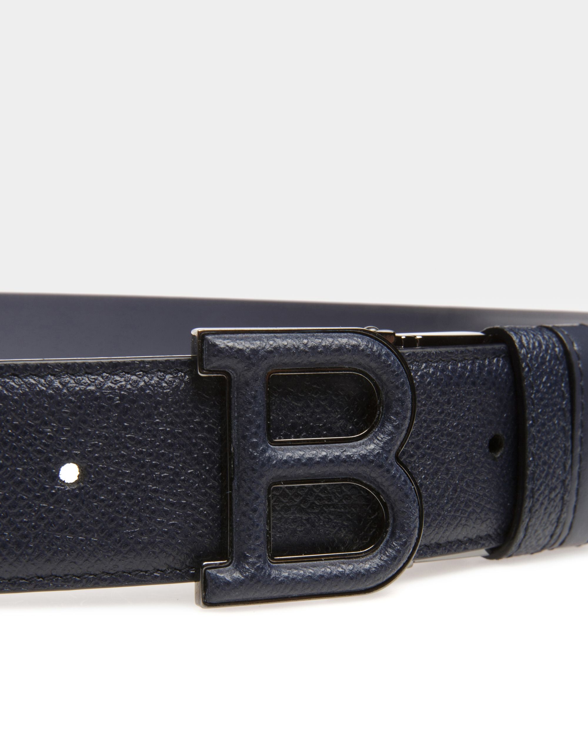 B Leather 35mm Belt In Navy - Men's - Bally - 03