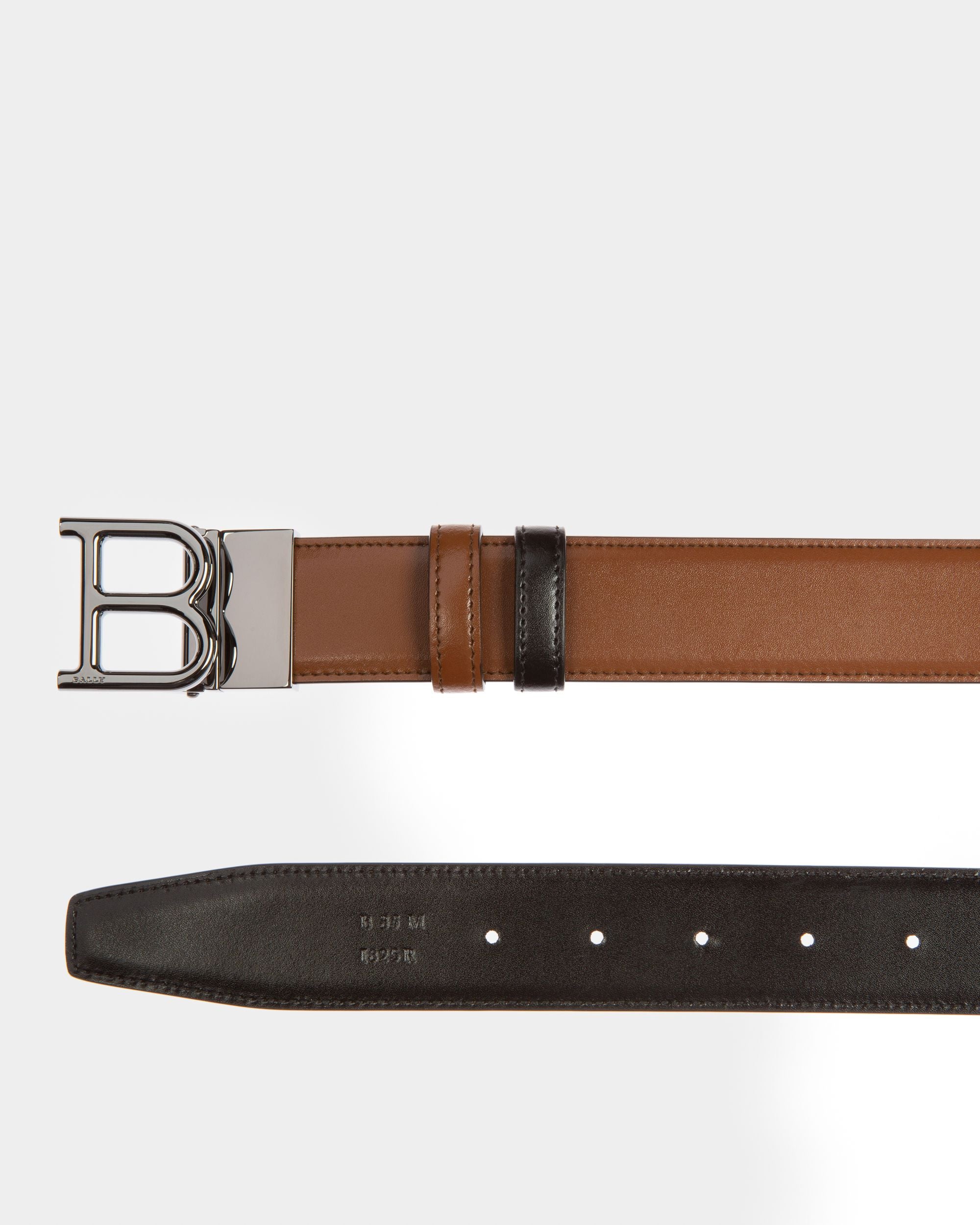 B Buckle Cinturón De 35 Mm En Piel De Color Marrón Y Negro - Hombre - Bally - 02