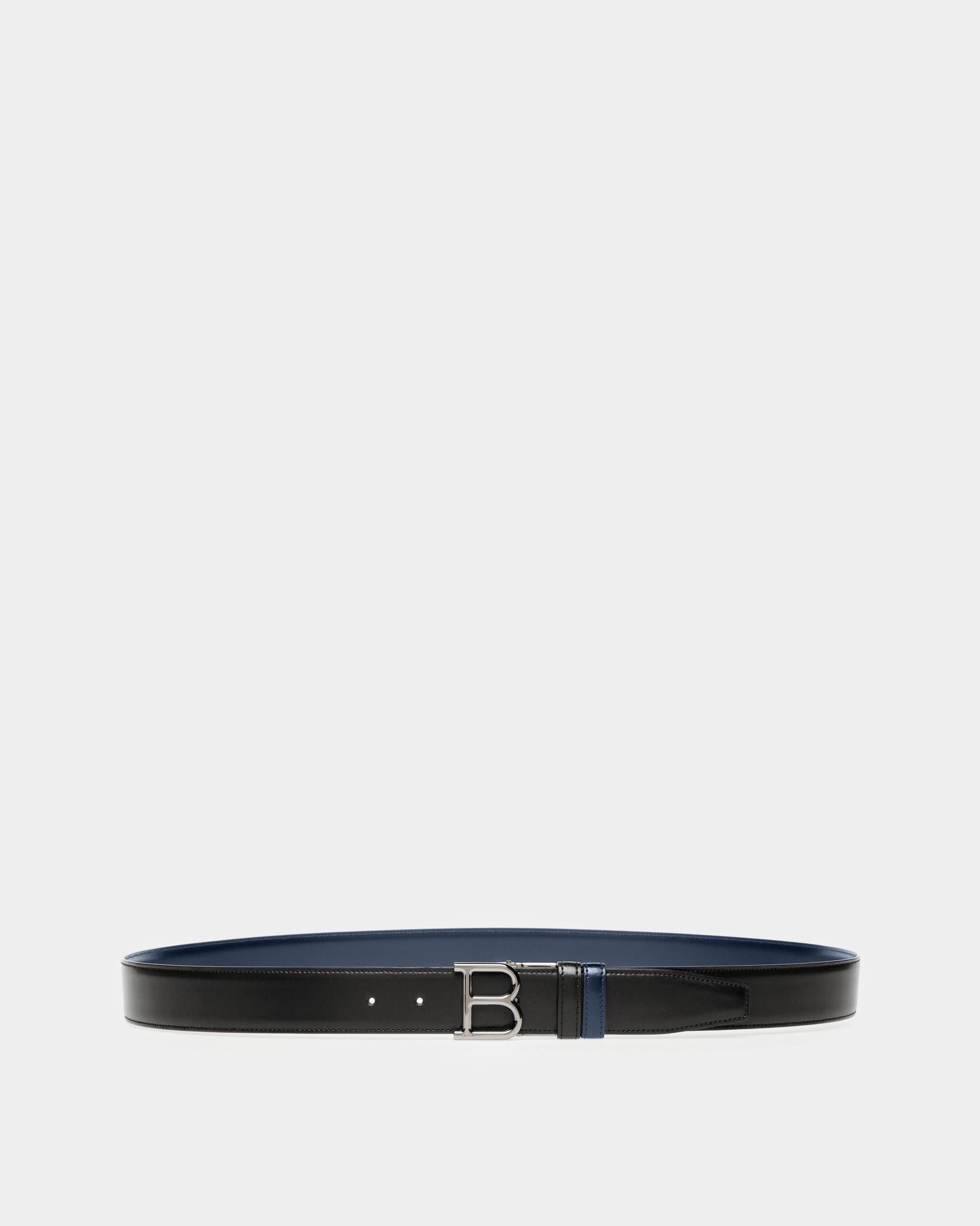 B Buckle Leather 35Mm Belt In Black & Navy - Men's - Bally - 01