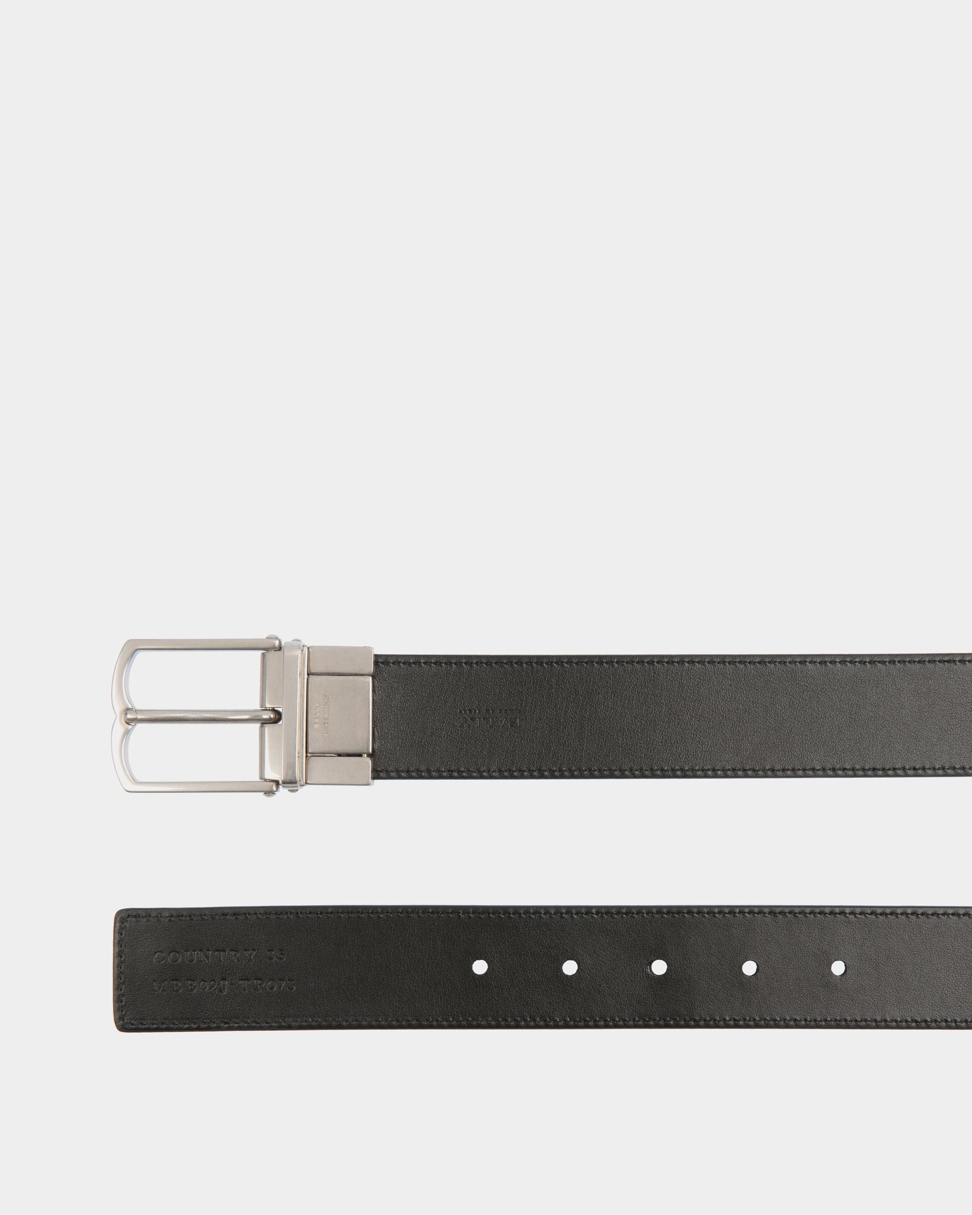 Country 35mm Reversible And Adjustable Belt In Black Pennant Motif And Leather - Men's - Bally - 03