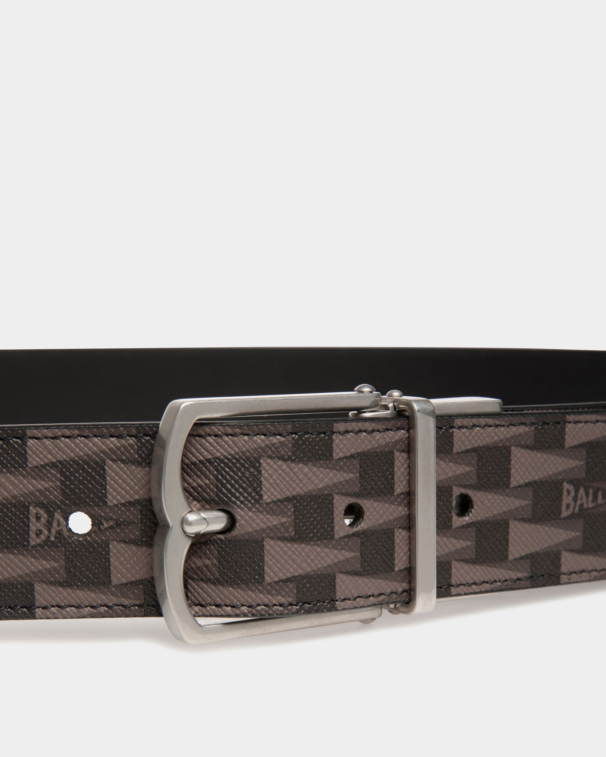 Country 35mm Reversible And Adjustable Belt In Black Pennant Motif And Leather - Men's - Bally - 04