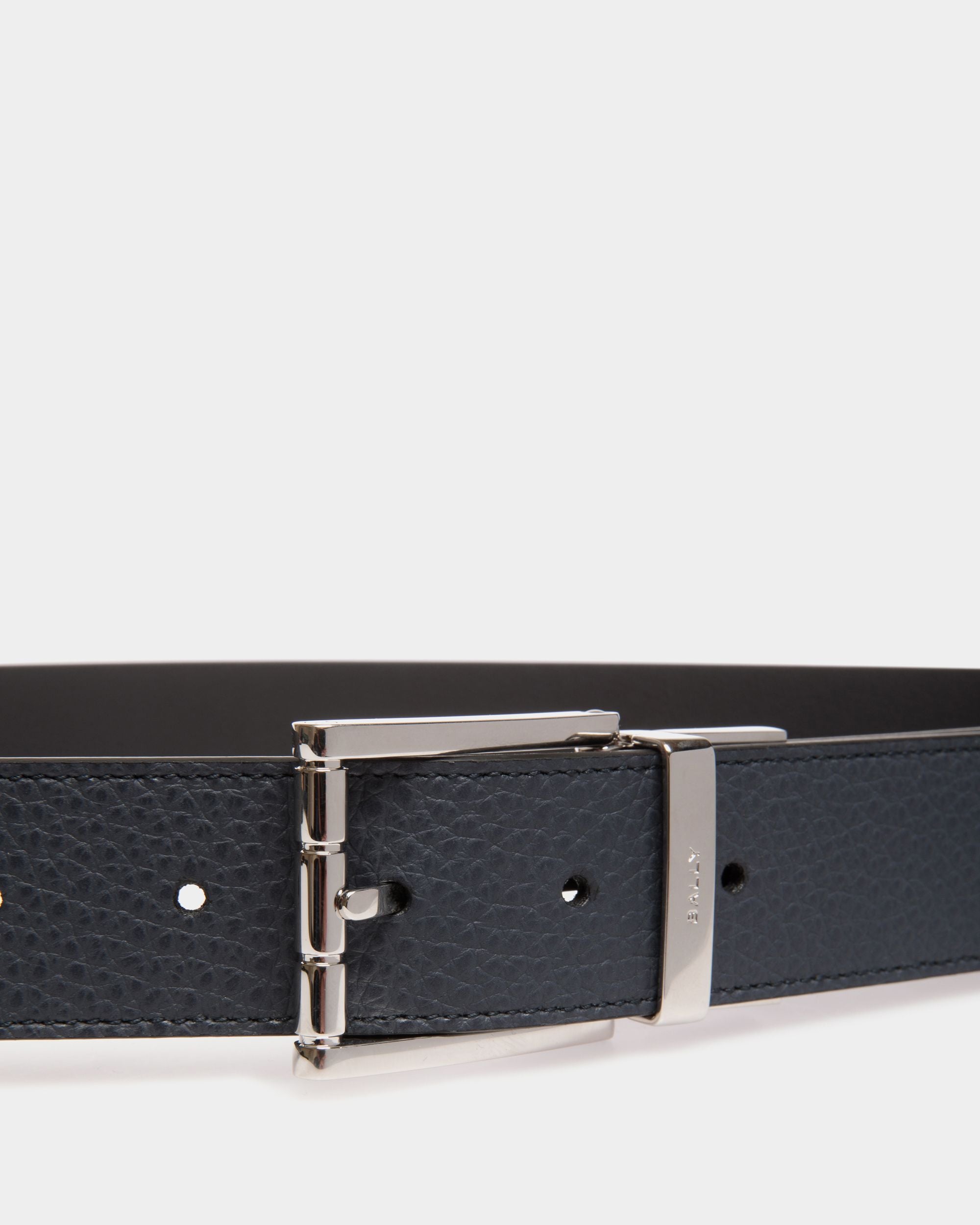 Cinturón Reversible Y Ajustable Astory 35 Mm De Piel Navy Blue Y Negra - Hombre - Bally - 03