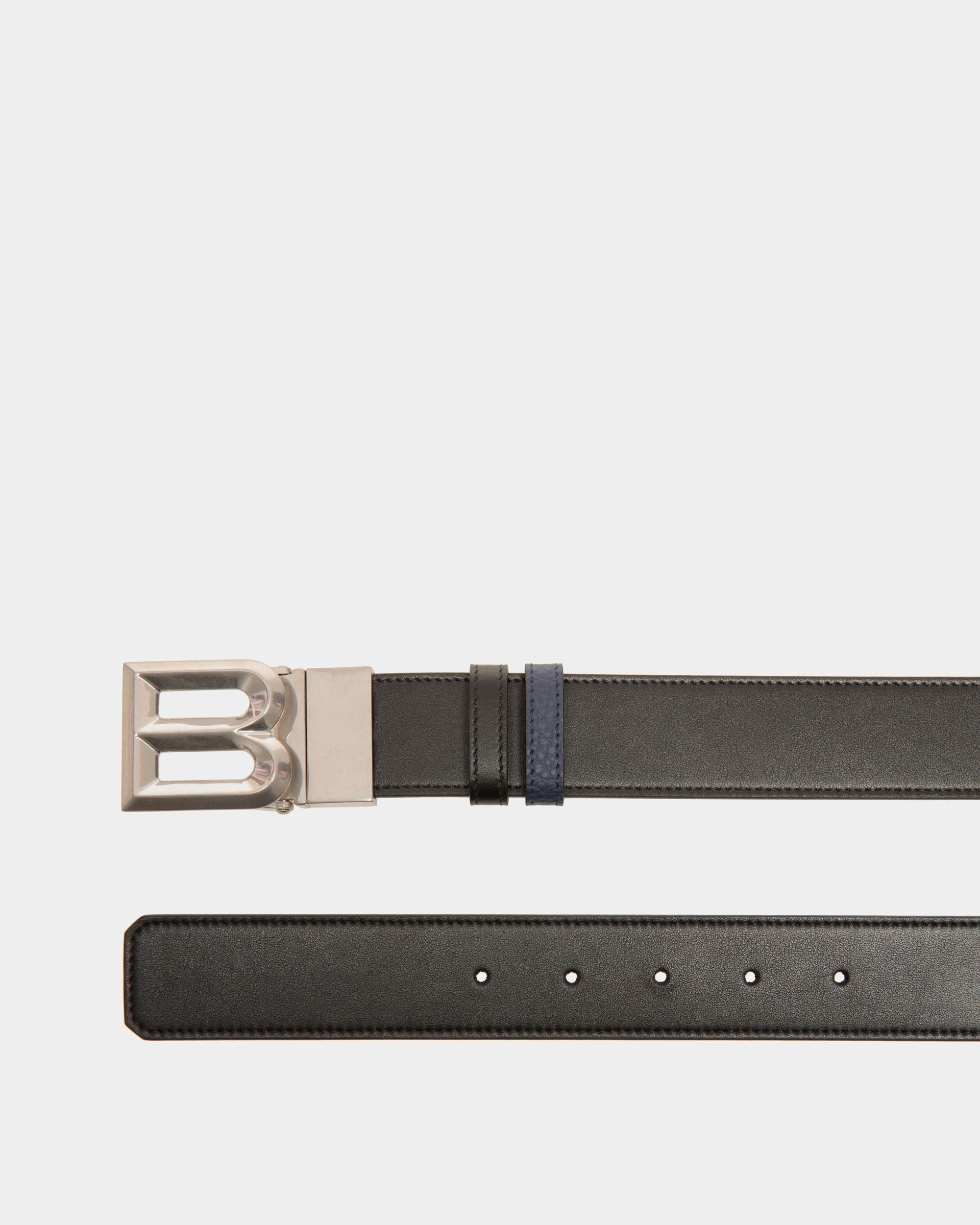 B Bold 35Mm Reversible And Adjustable Belt In Black And Marine Leather - Men's - Bally - 02