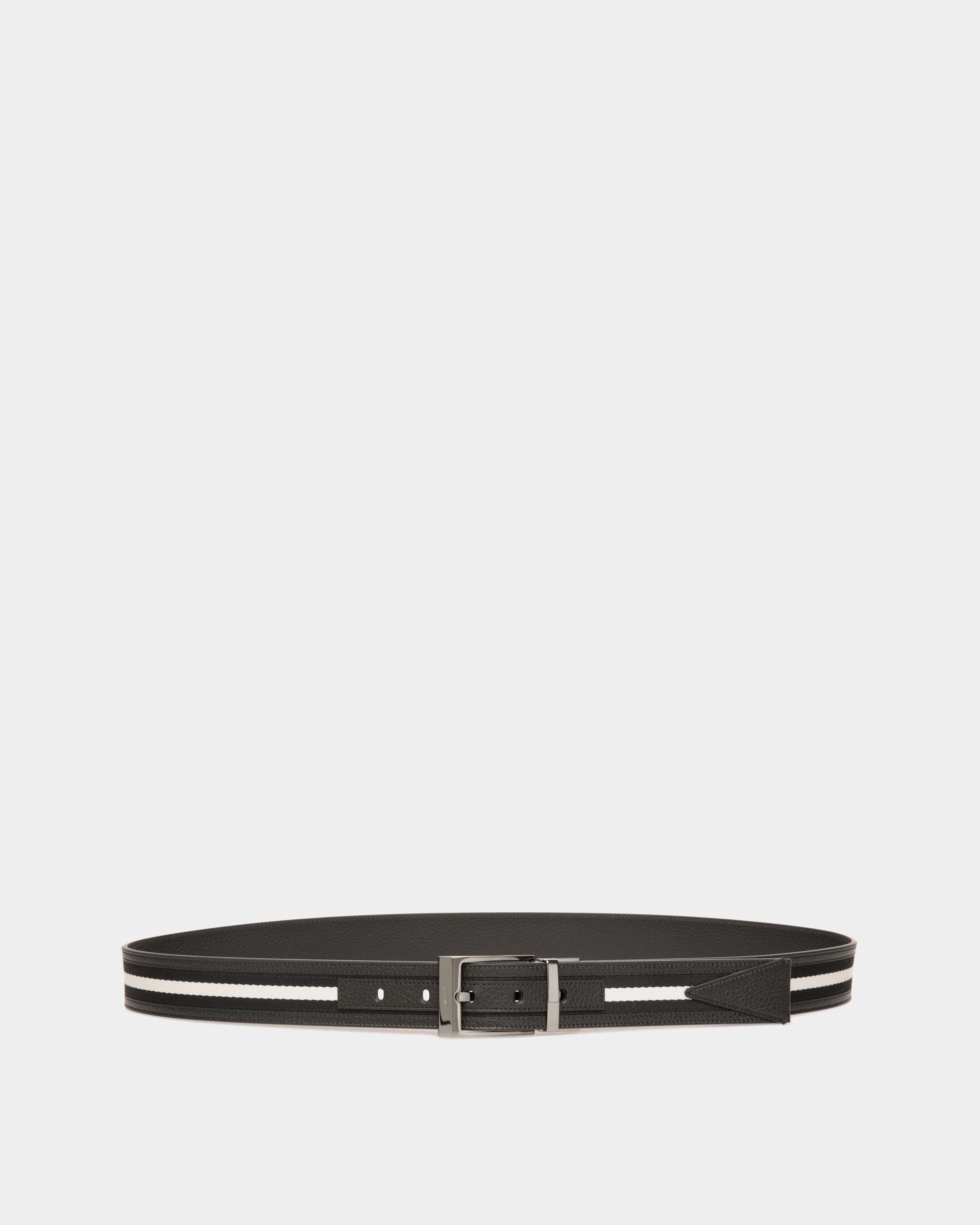 Shiffie 35mm Reversible Belt In Black And White Fabric And Leather - Men's - Bally - 01