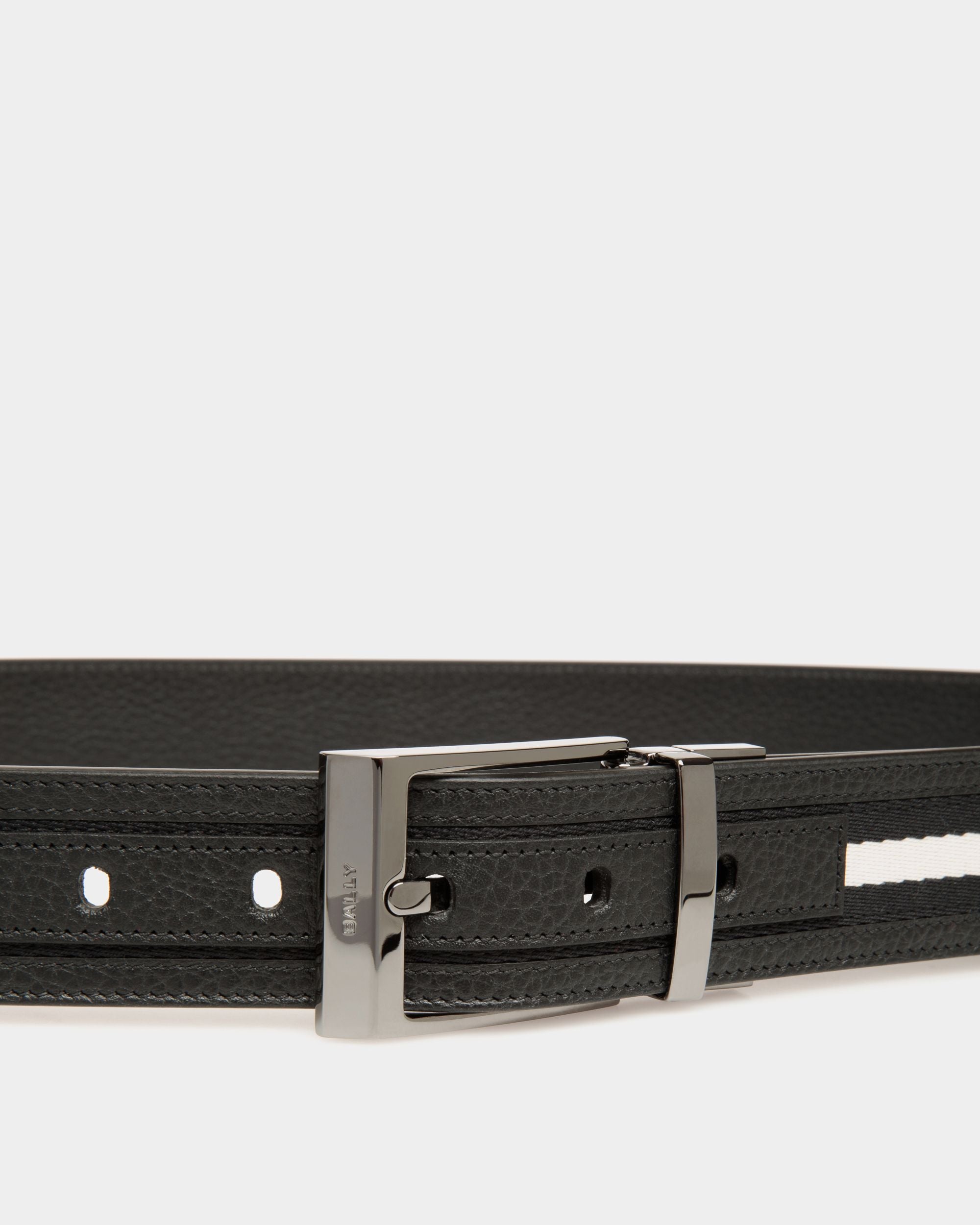 Shiffie 35mm Reversible Belt In Black And White Fabric And Leather - Men's - Bally - 03
