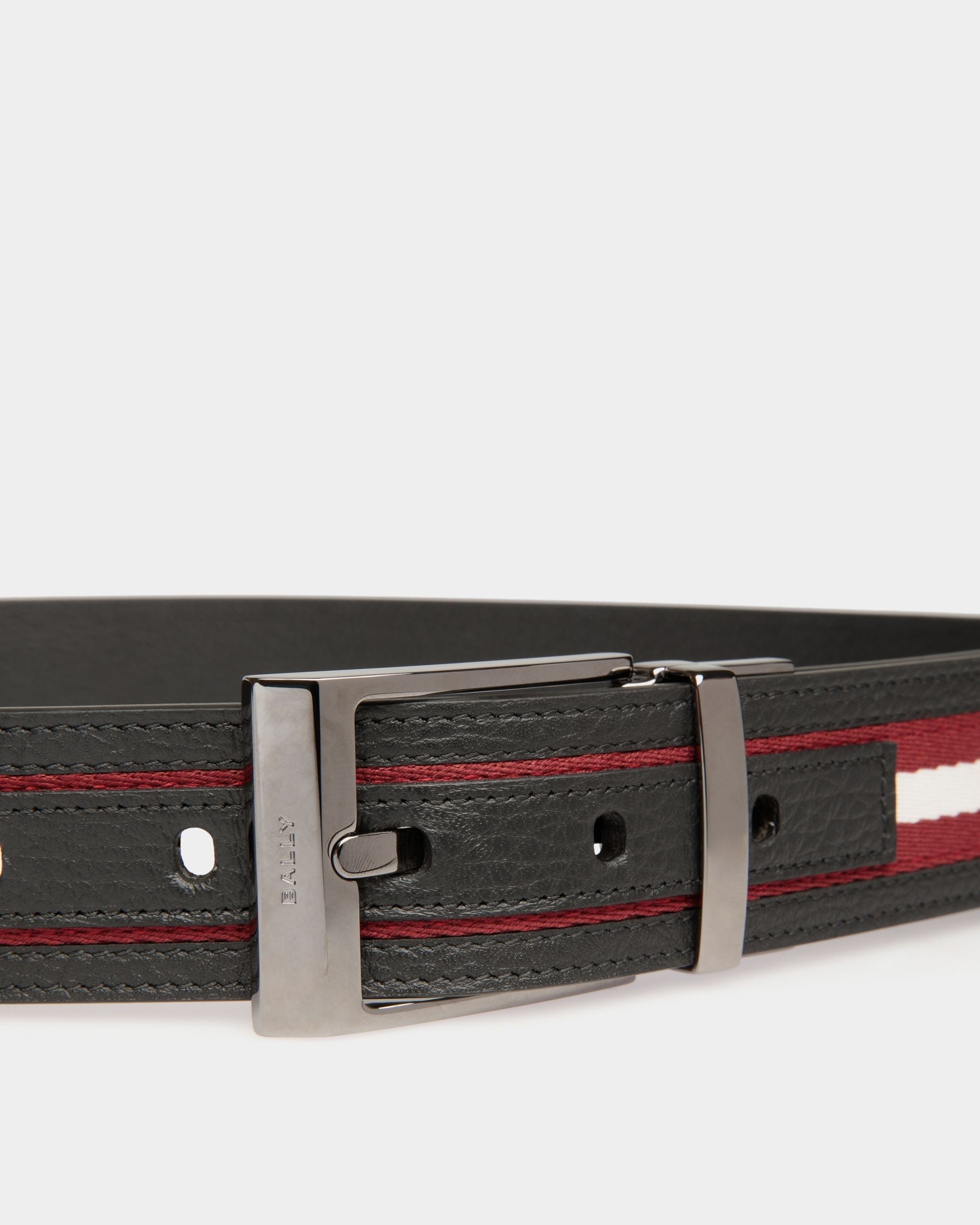 Shiffie 35mm Reversible Belt in Red and White Fabric And Black Leather - Hombre - Bally - 03