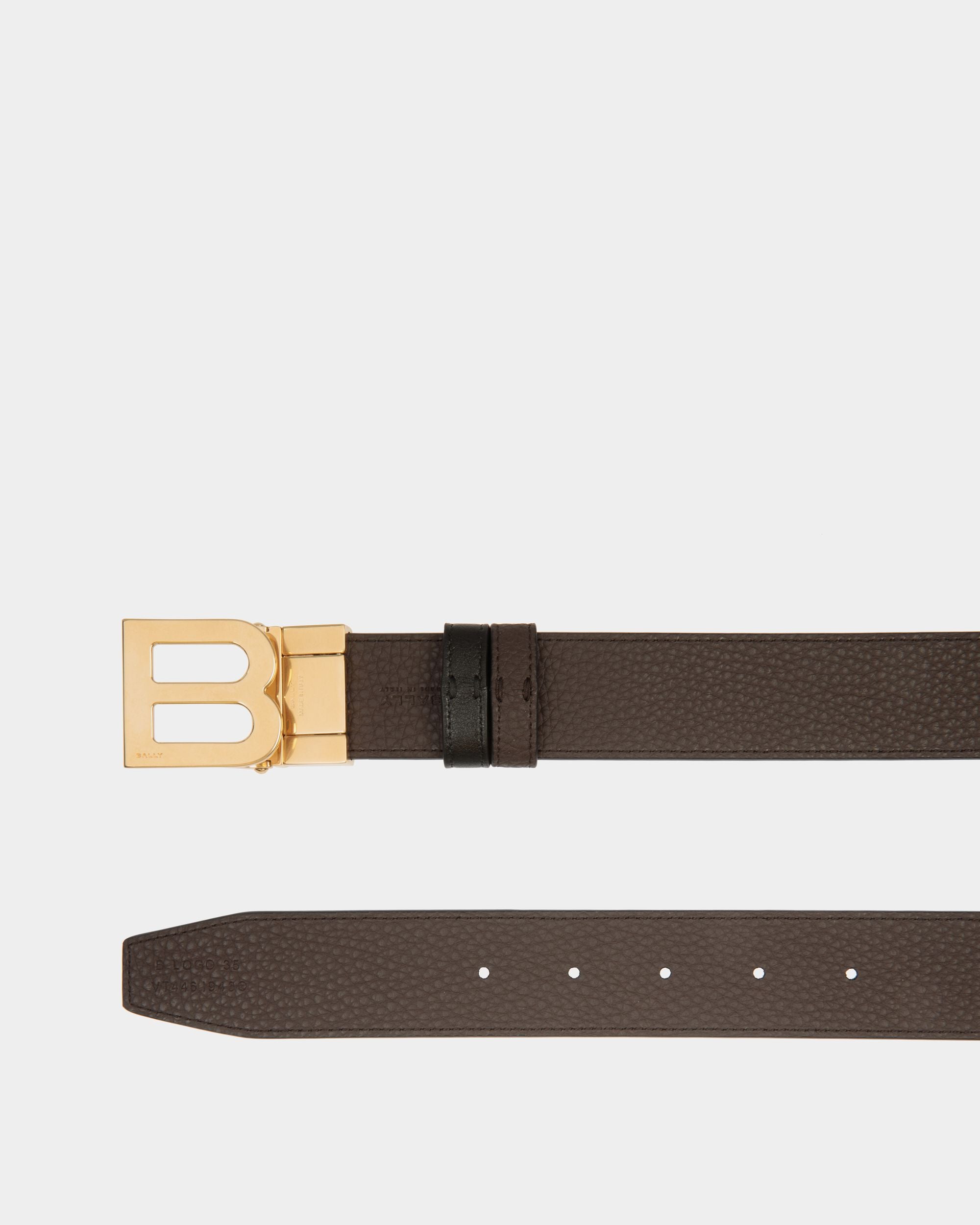 B Logo 35mm Reversible And Adjustable Belt in Black And Brown Leather - Hombre - Bally - 02