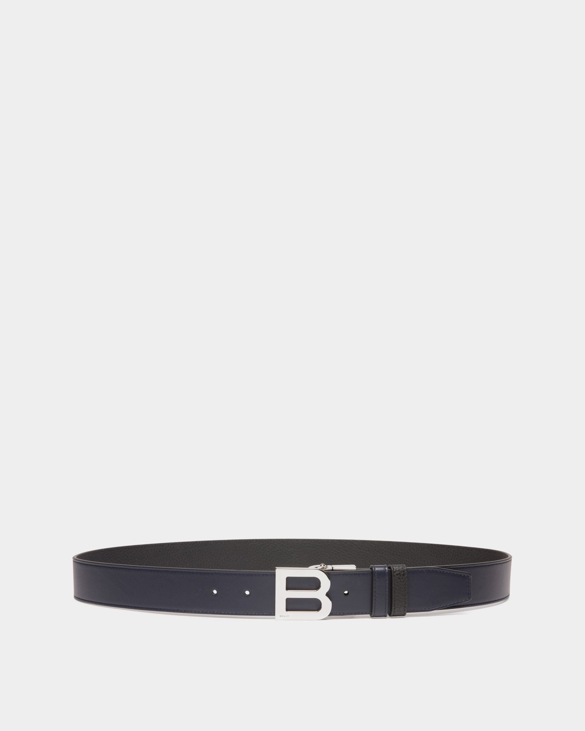 Cinturón Reversible Y Ajustable B Logo 35 Mm De Piel Navy Blue Y Negra - Hombre - Bally - 01