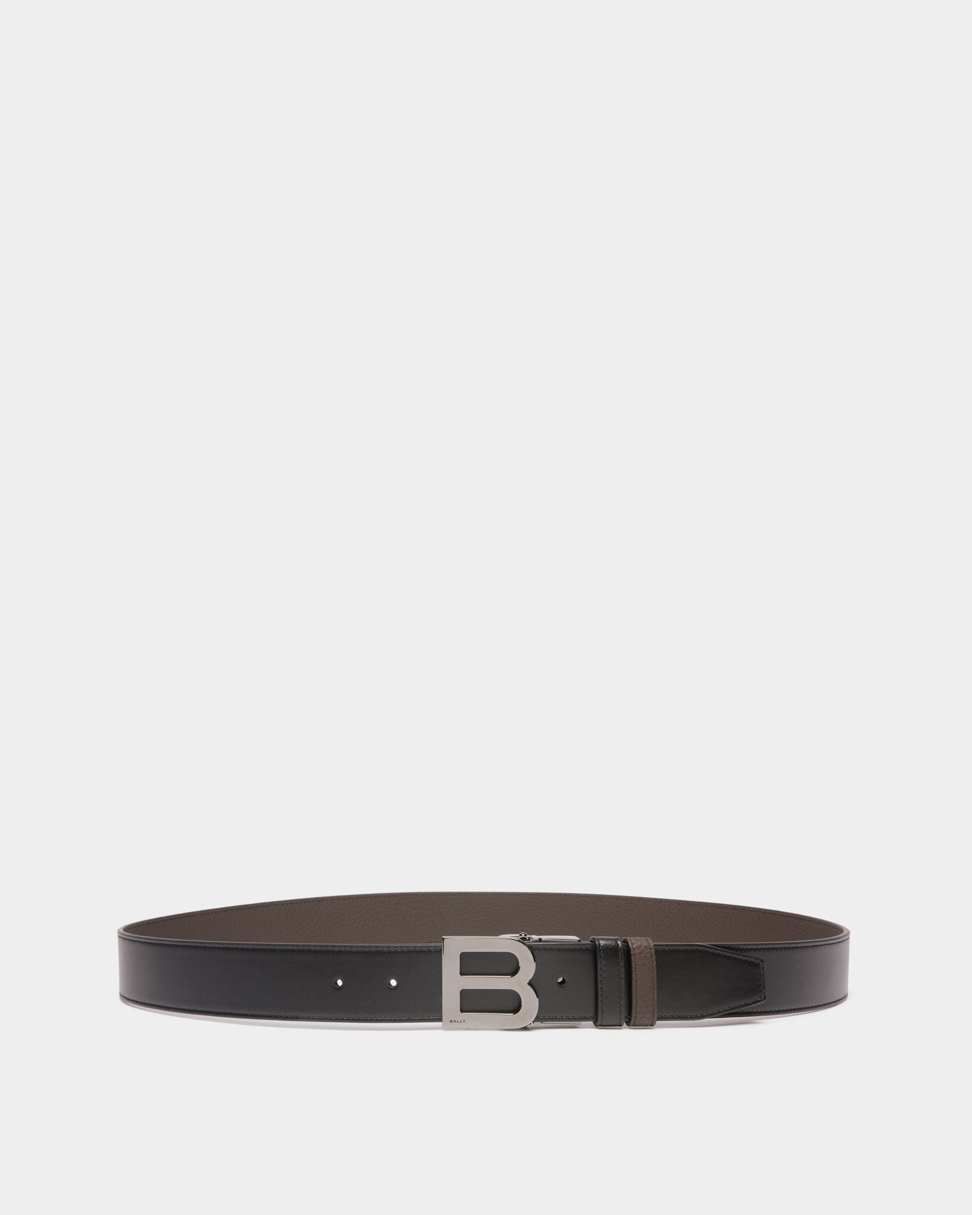 B Logo 35mm Reversible And Adjustable Belt in Black And Ebano Leather - Hombre - Bally - 01