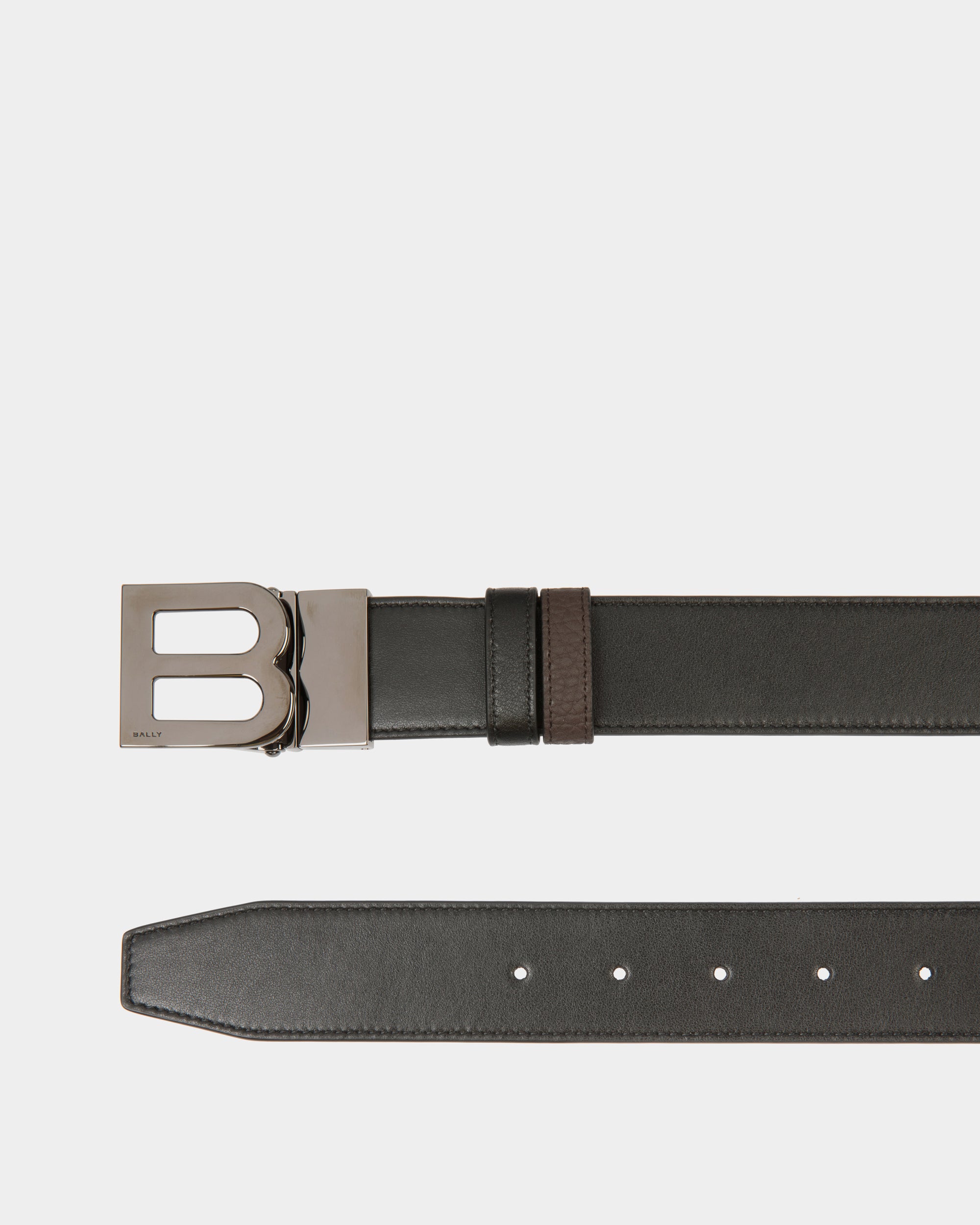 Cinturón Reversible Y Ajustable B Logo De 35 Mm De Piel Negra Y Ébano - Hombre - Bally - 02